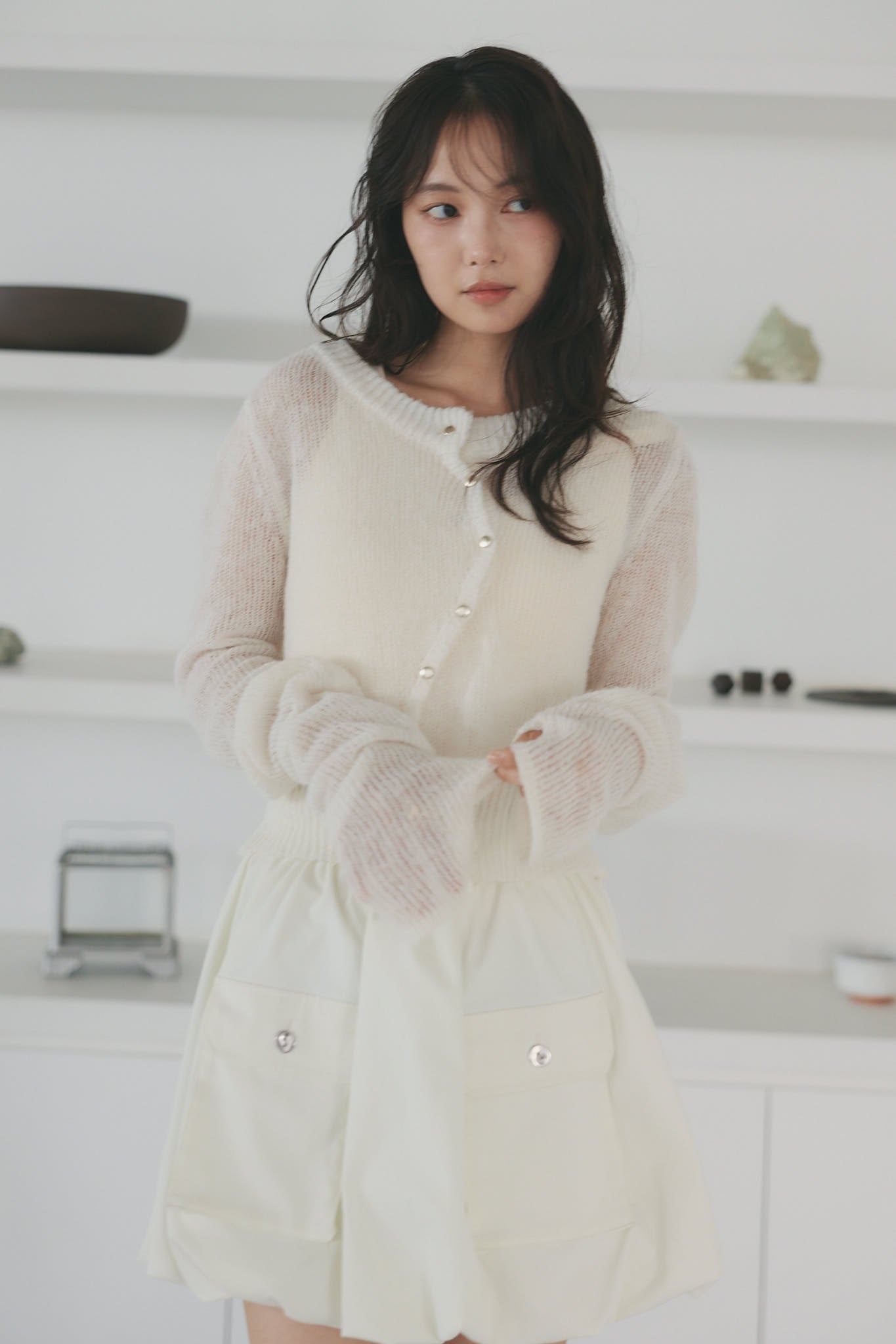 wave design sheer knit