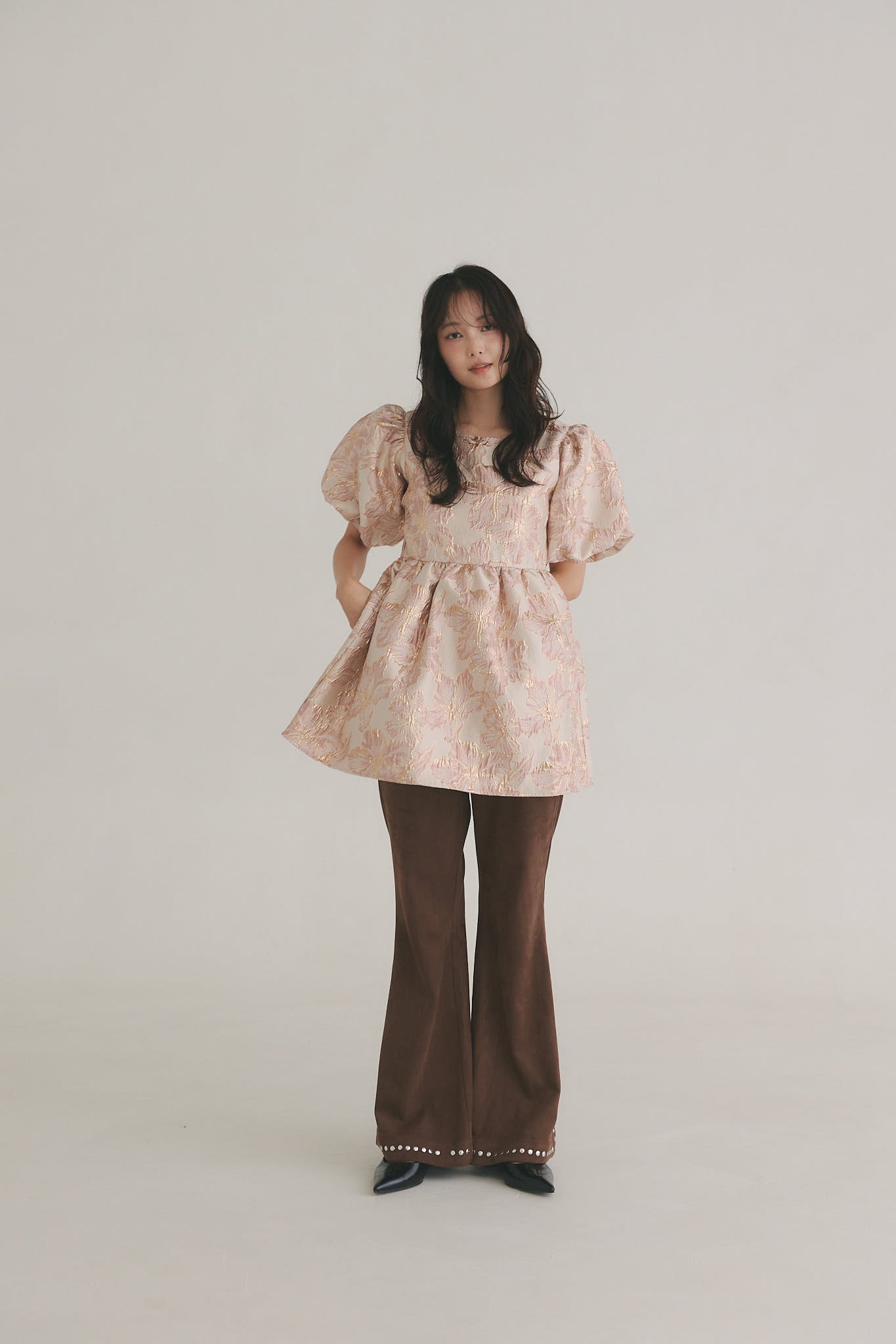 jacquard puffy peplum tops