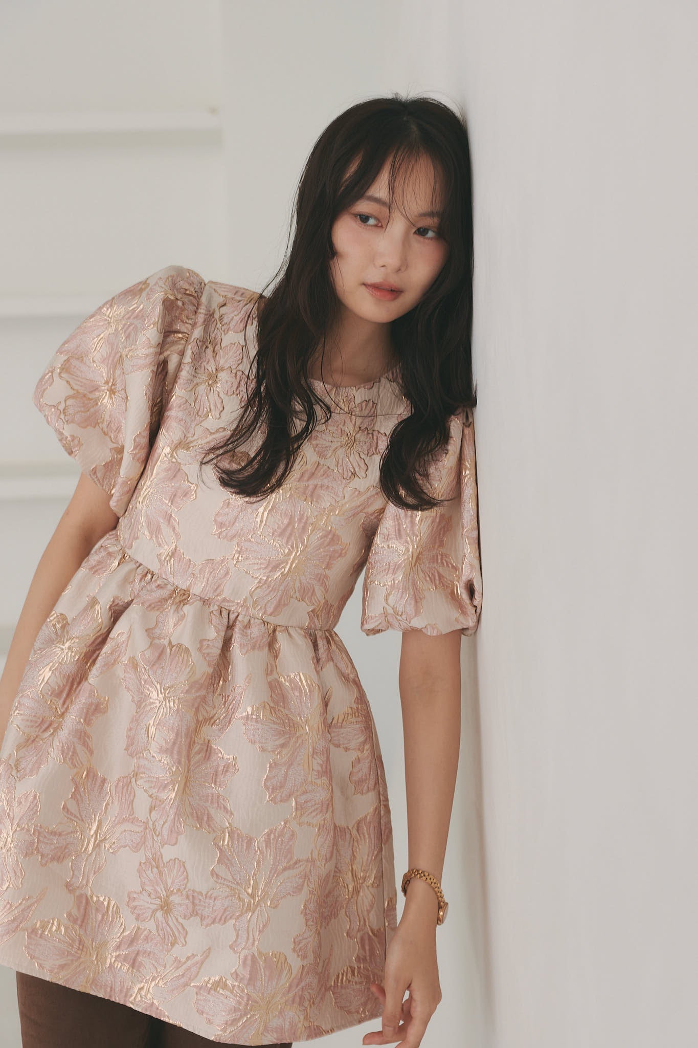jacquard puffy peplum tops