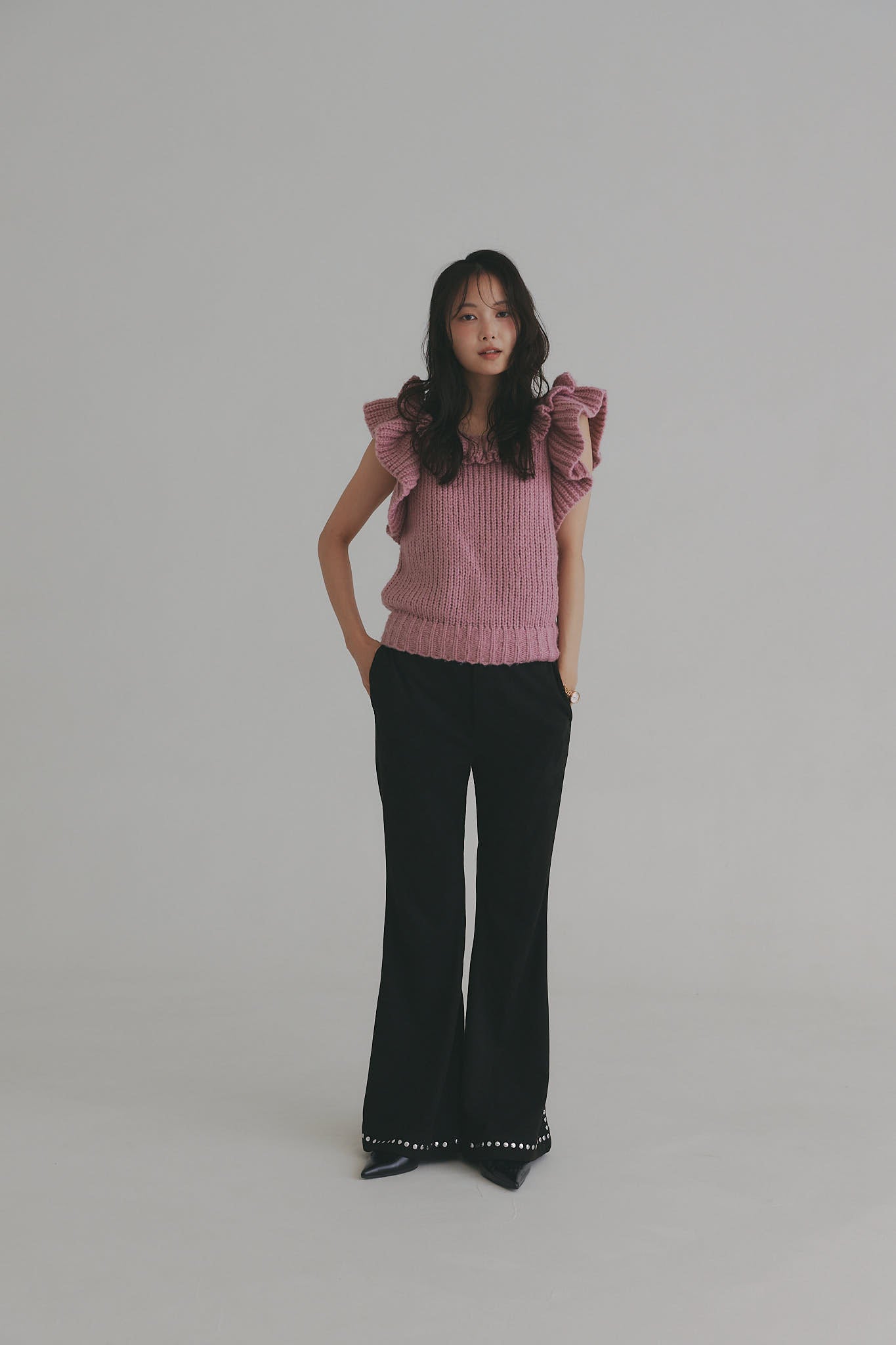 frill neck petal knit