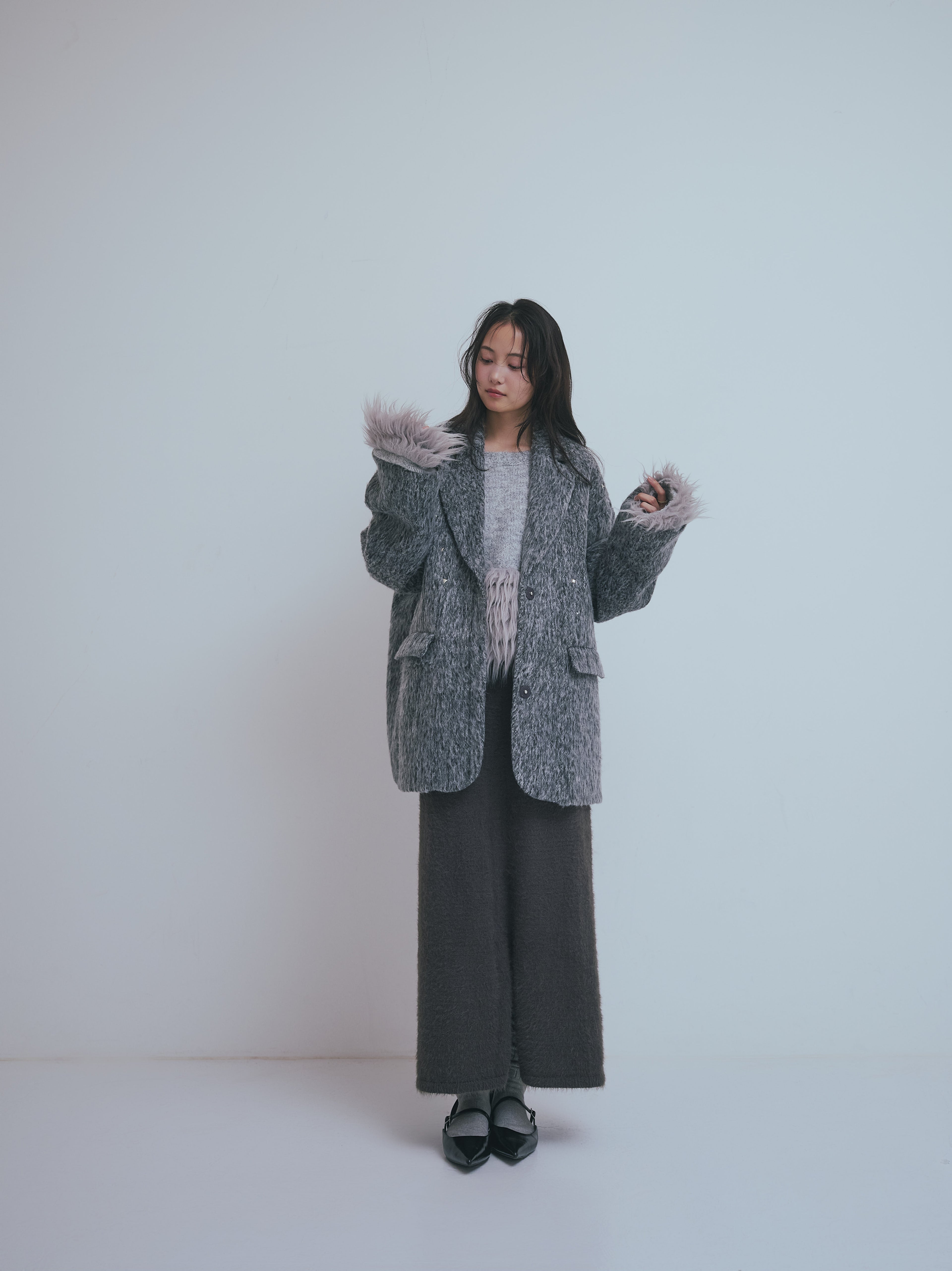 shaggy studs coat jacket