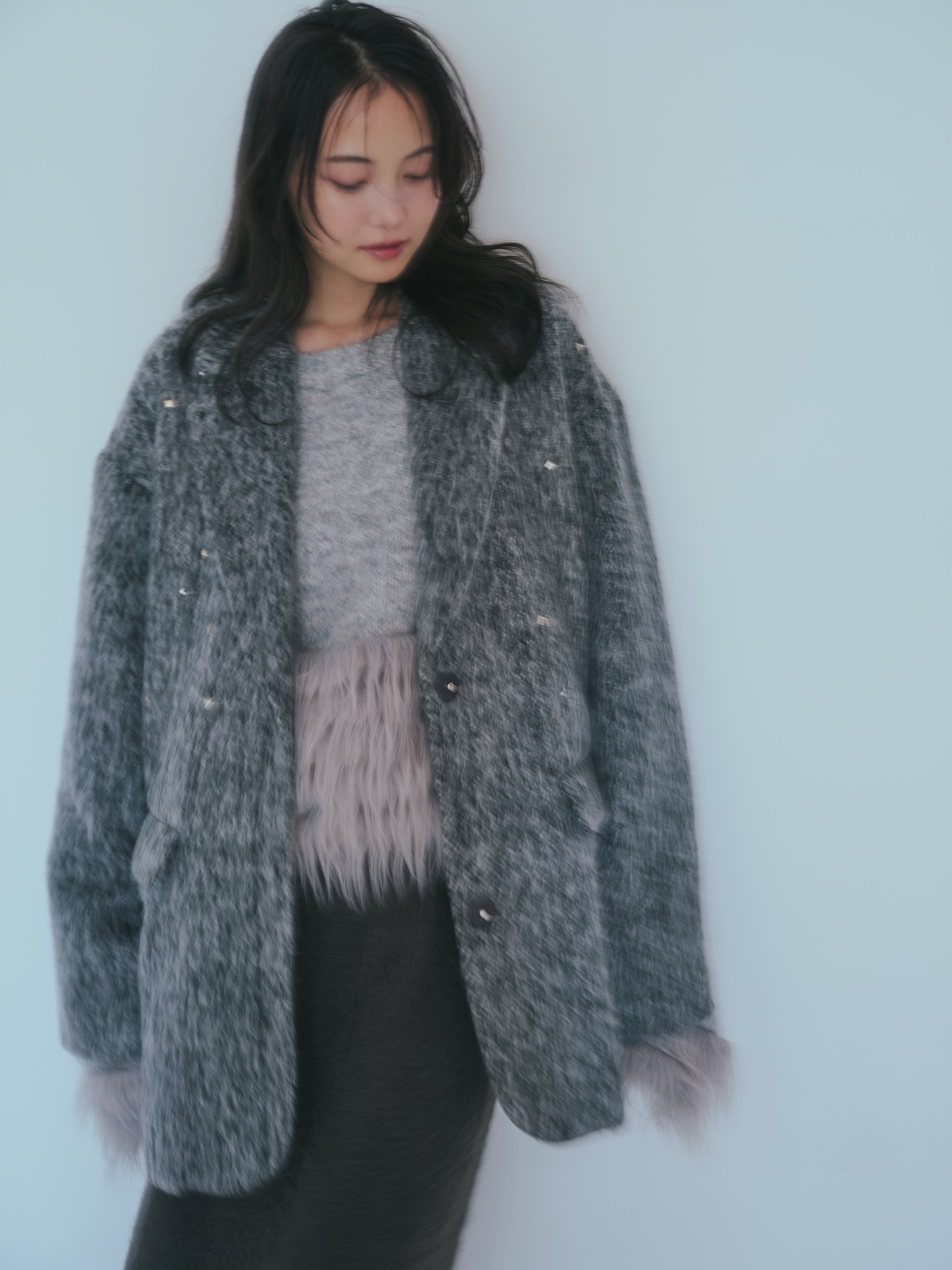 shaggy studs coat jacket