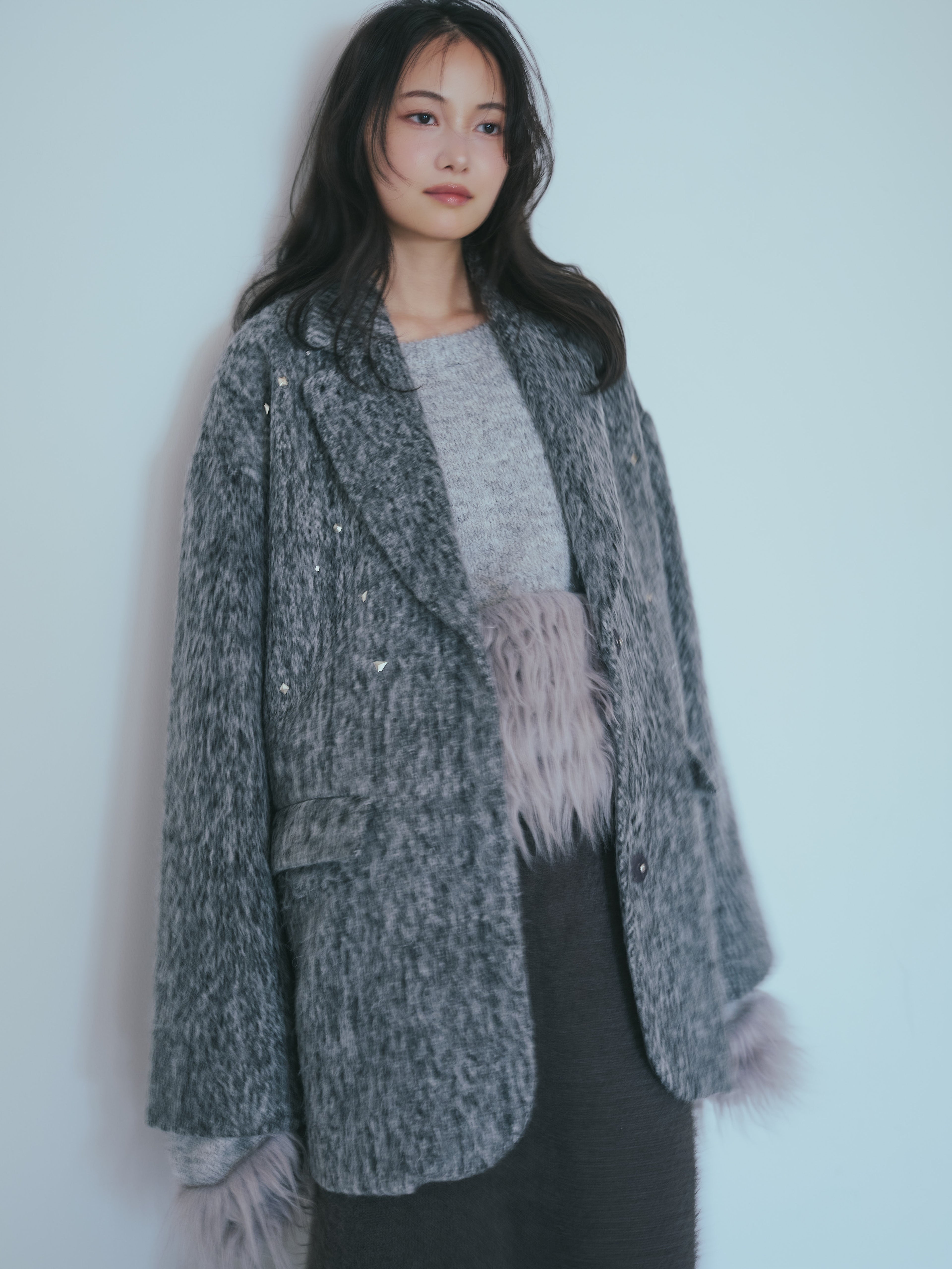 shaggy studs coat jacket