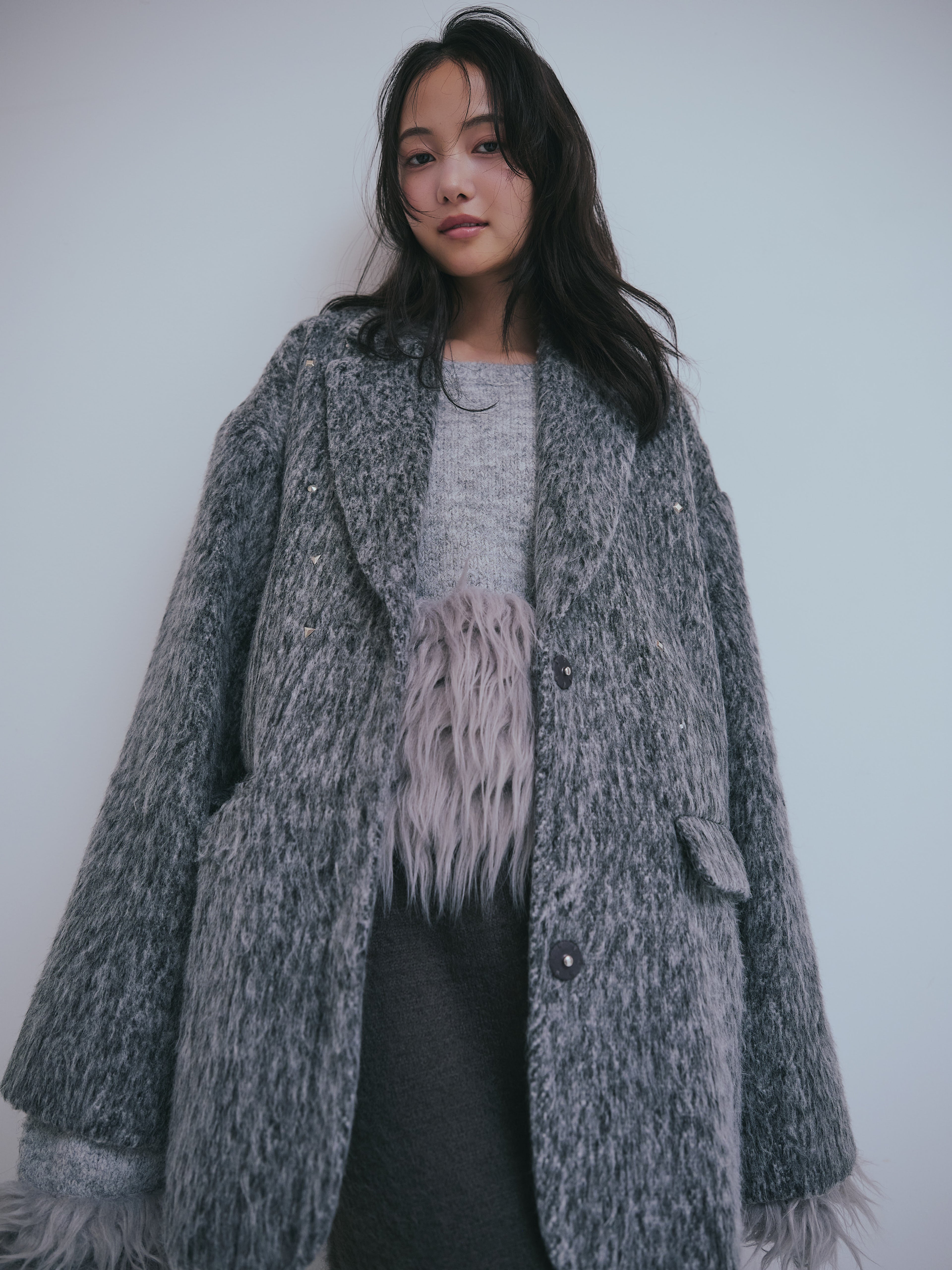 shaggy studs coat jacket