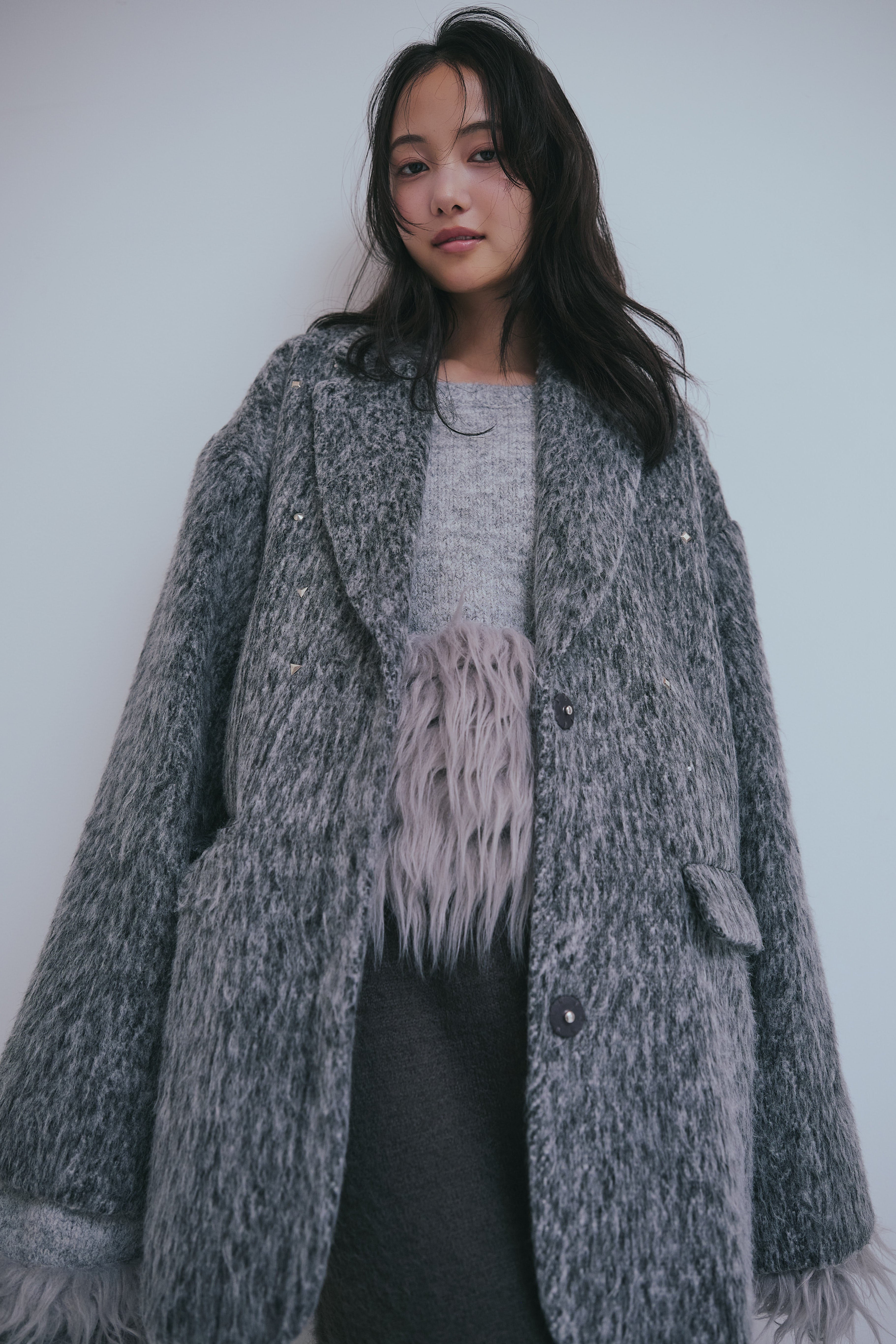 shaggy studs coat jacket