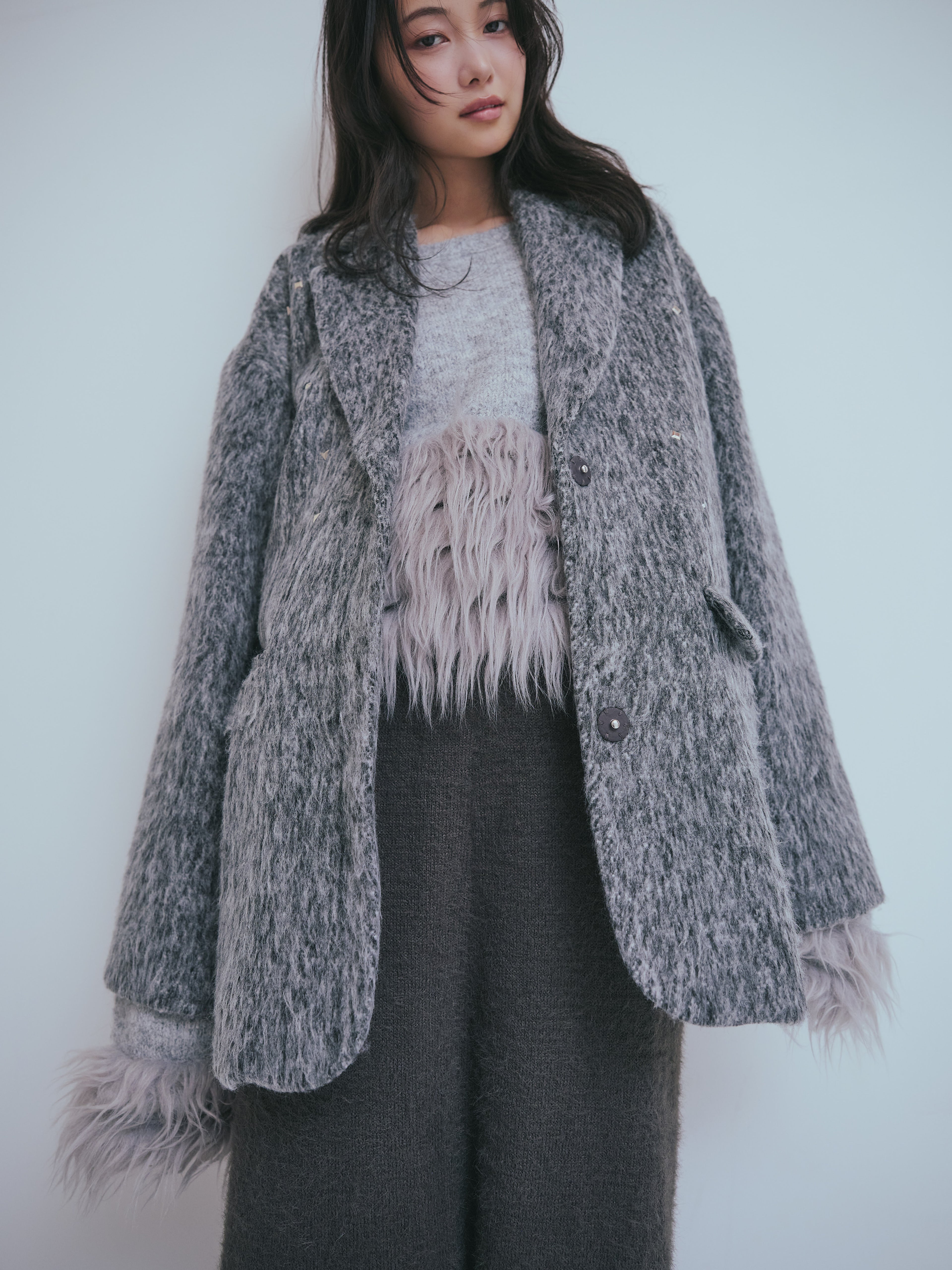 shaggy studs coat jacket