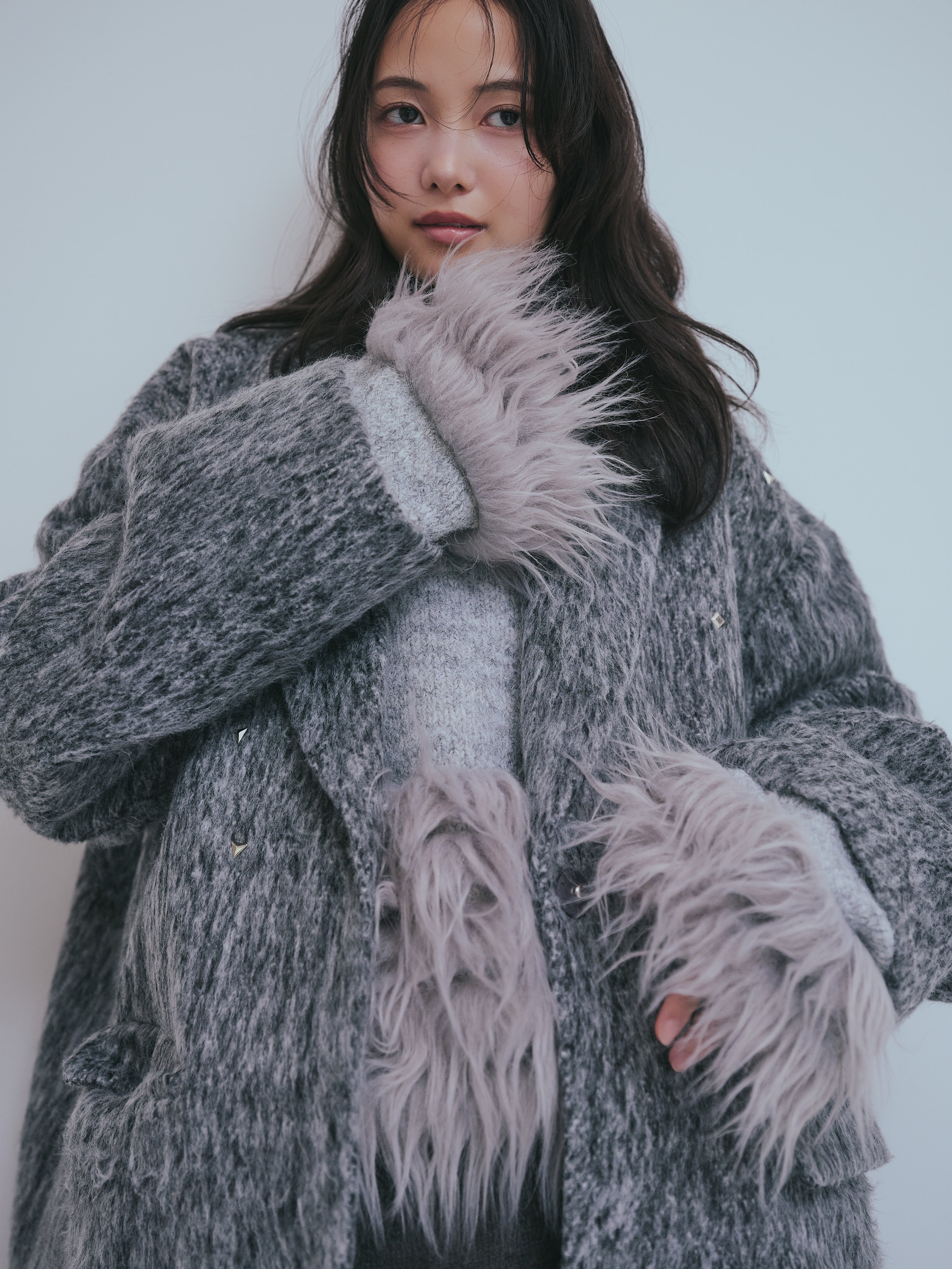 shaggy studs coat jacket