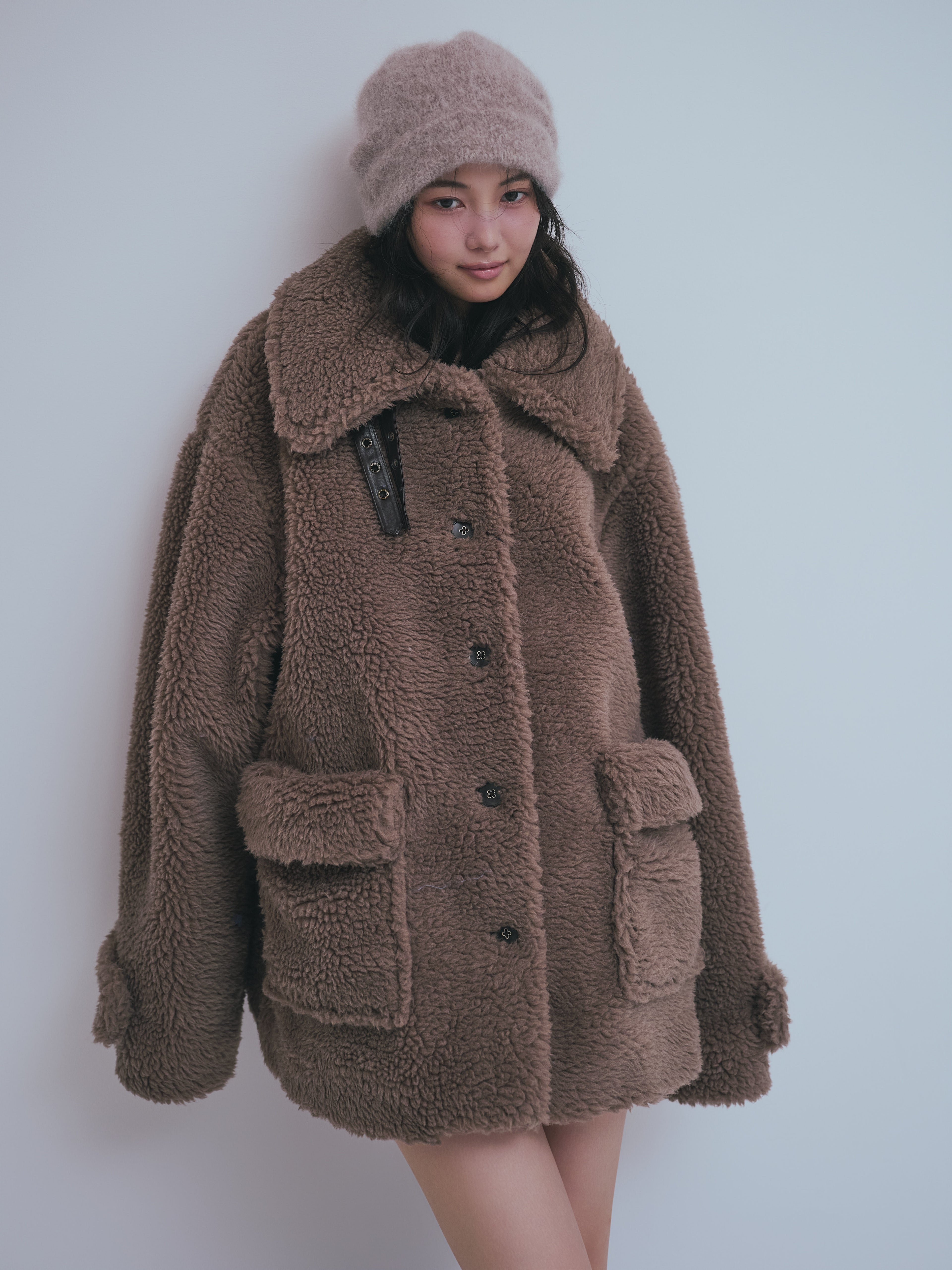 stand neck boa coat