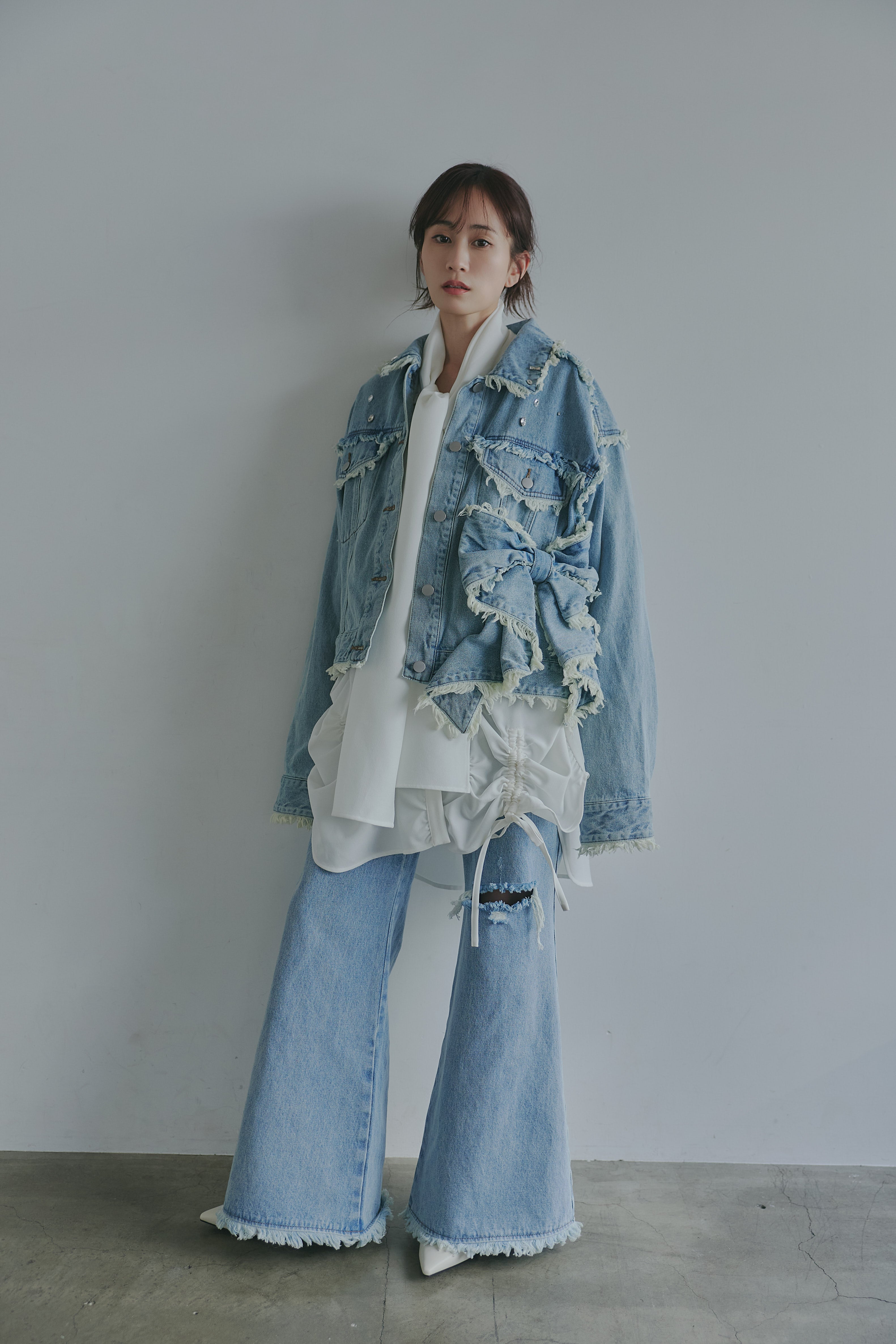 ribbon design denim jacket