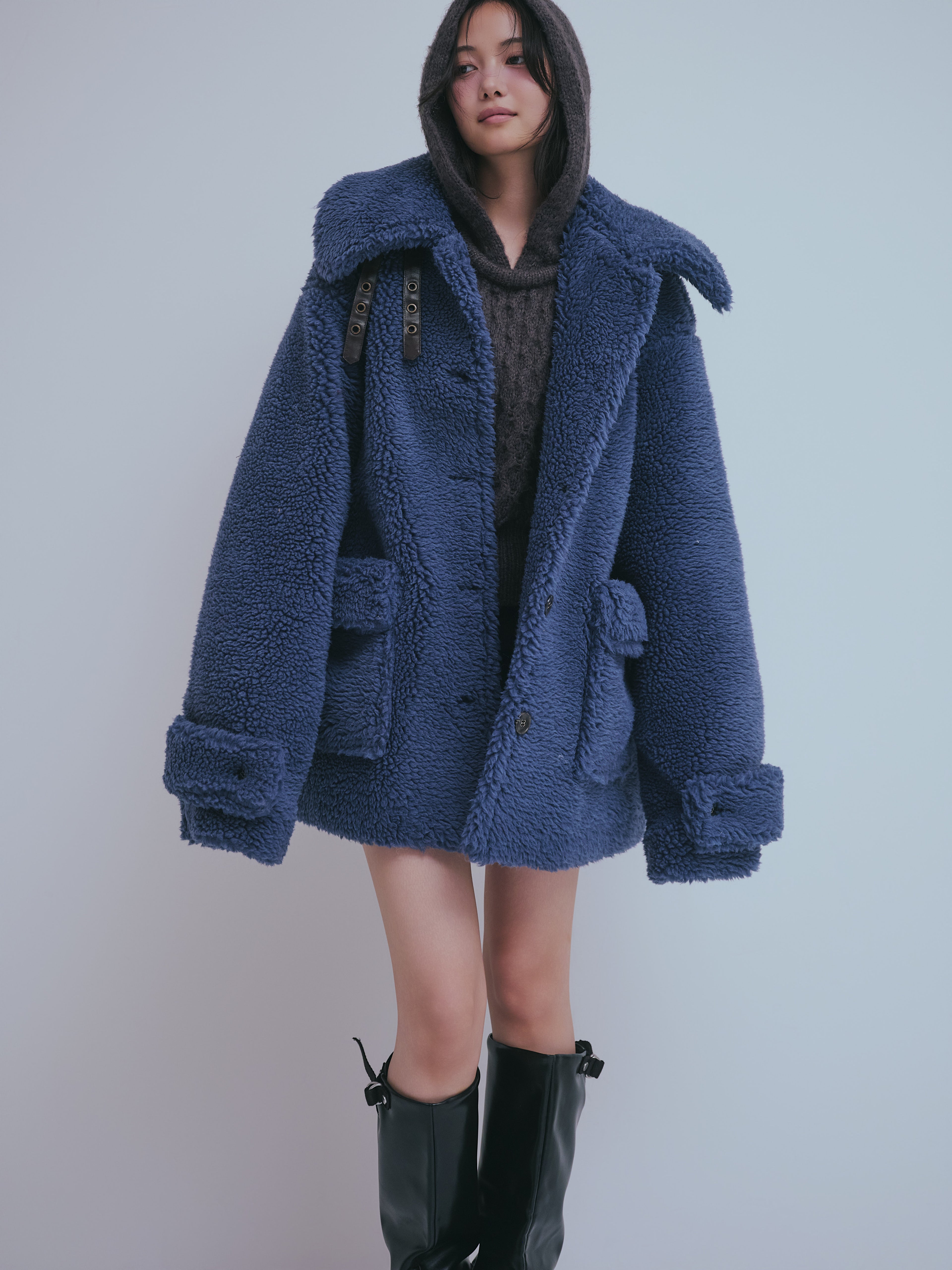 stand neck boa coat