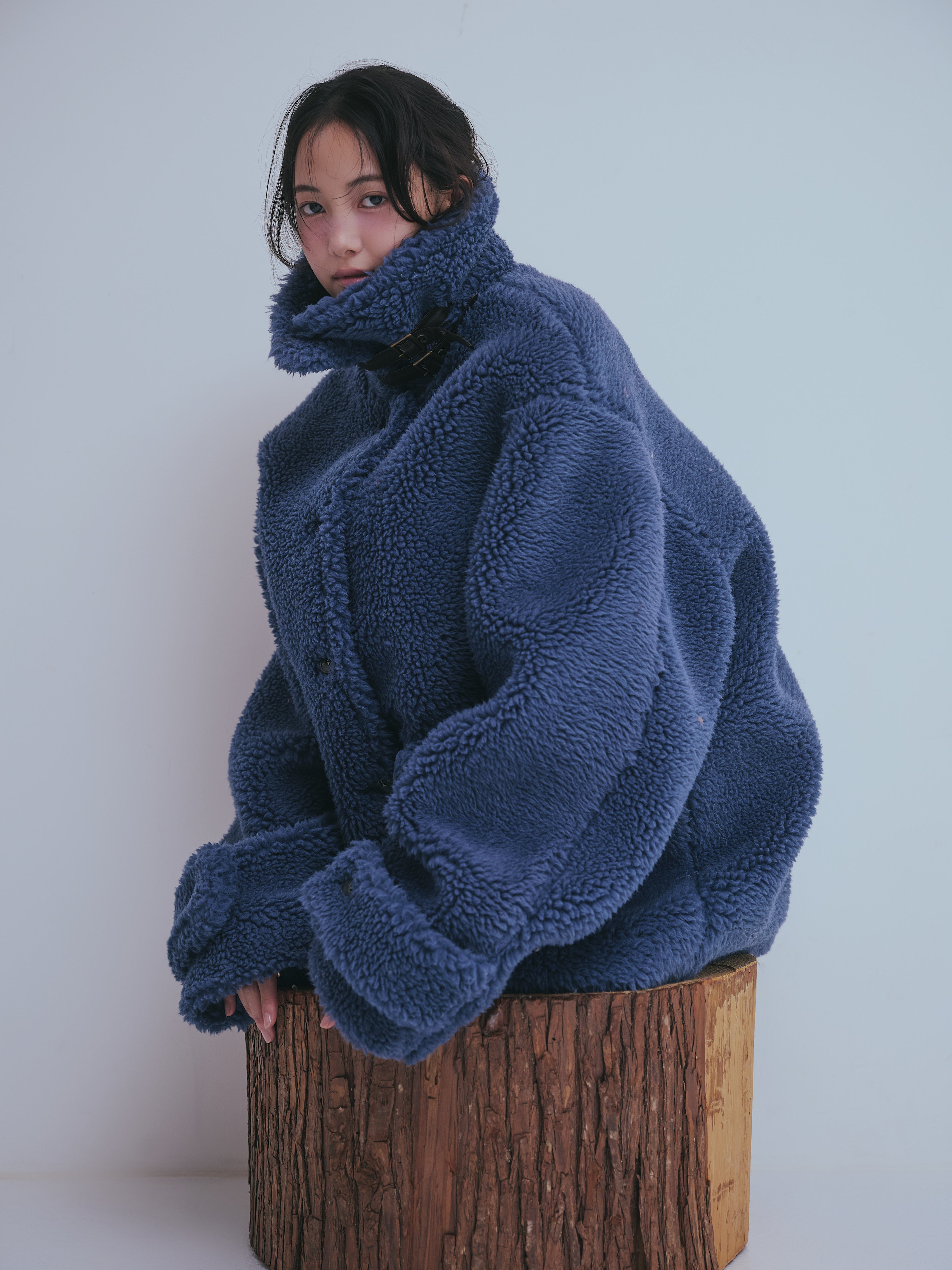 stand neck boa coat