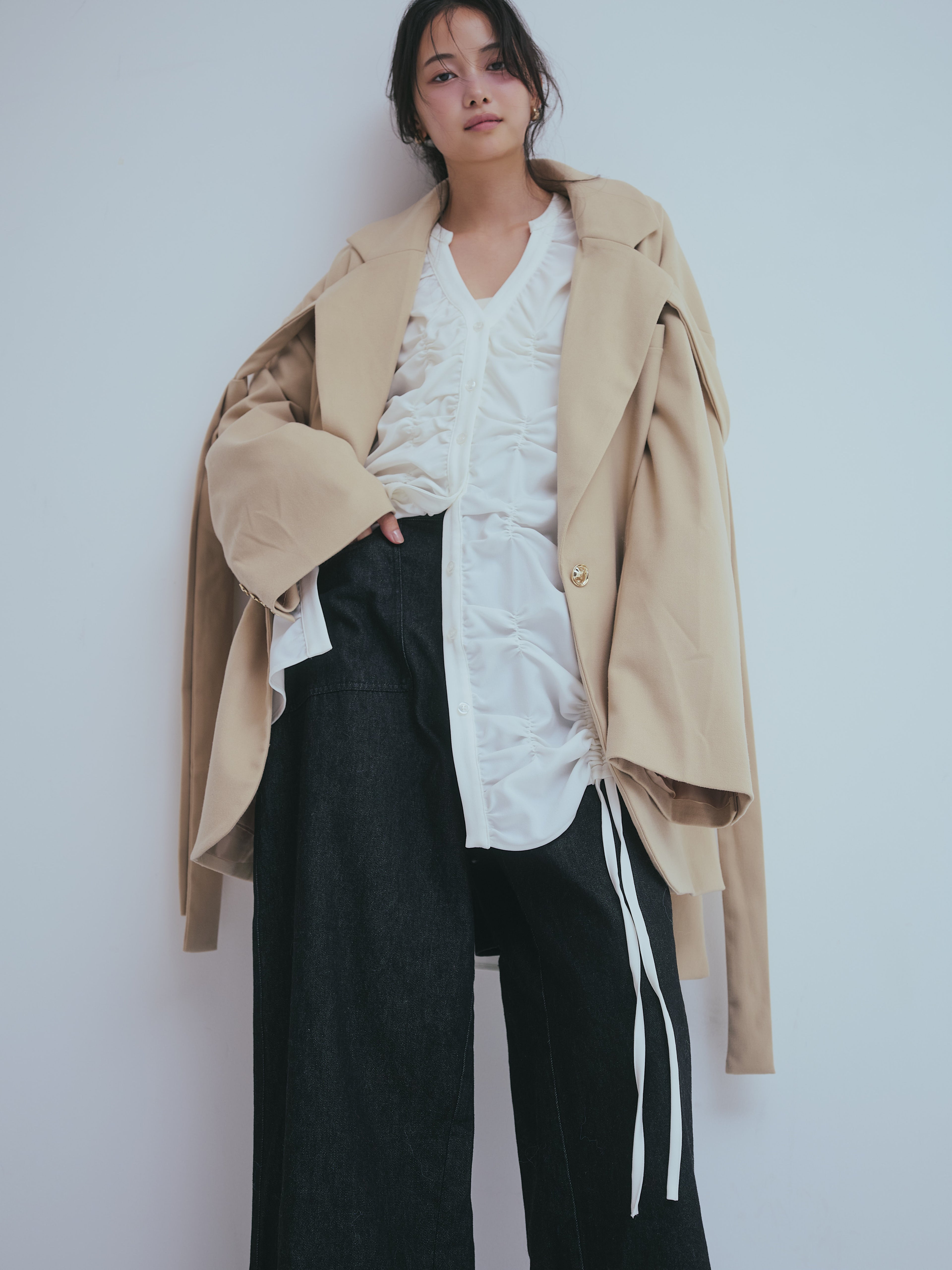 back slit curve denim pants