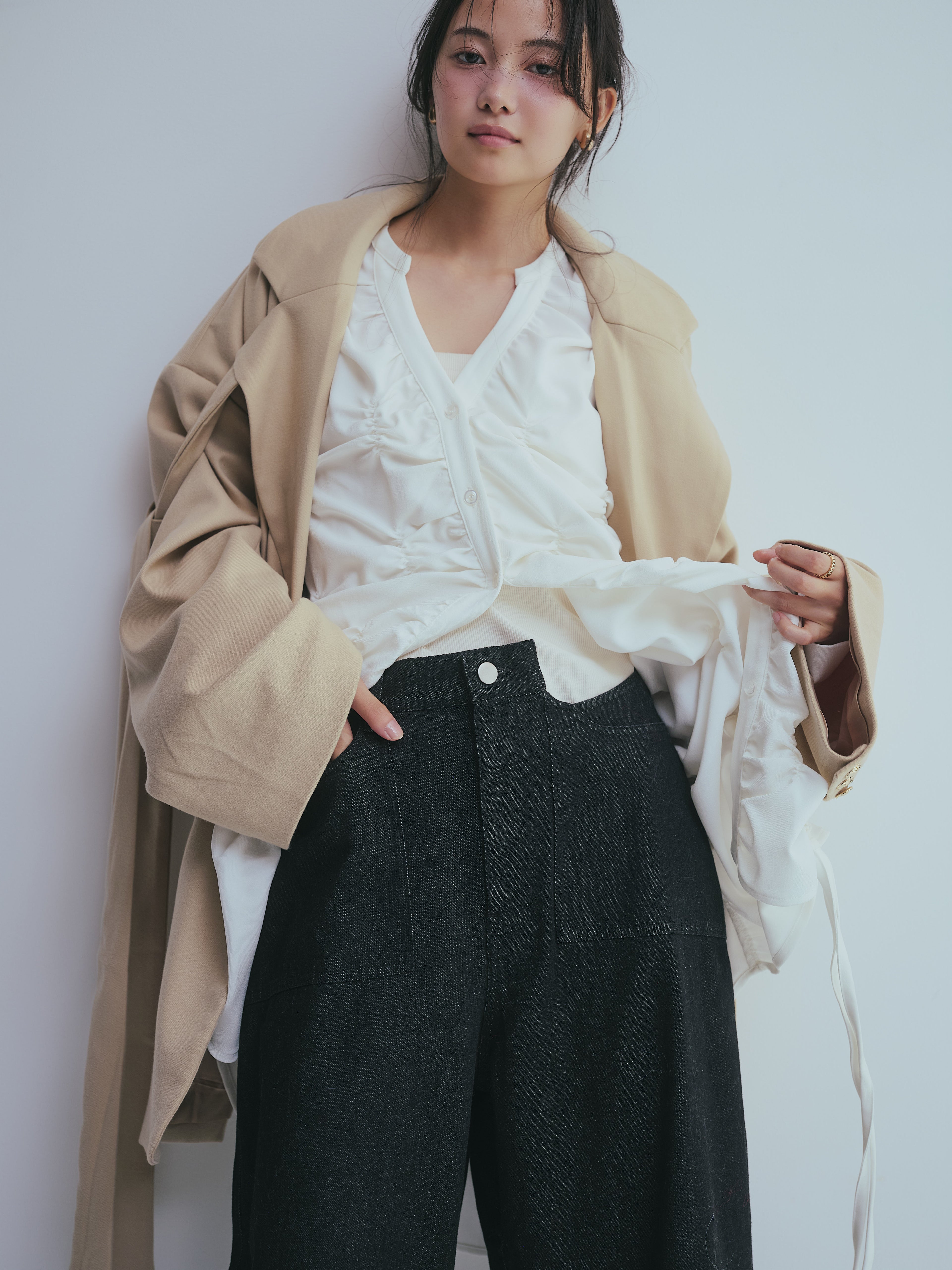 back slit curve denim pants