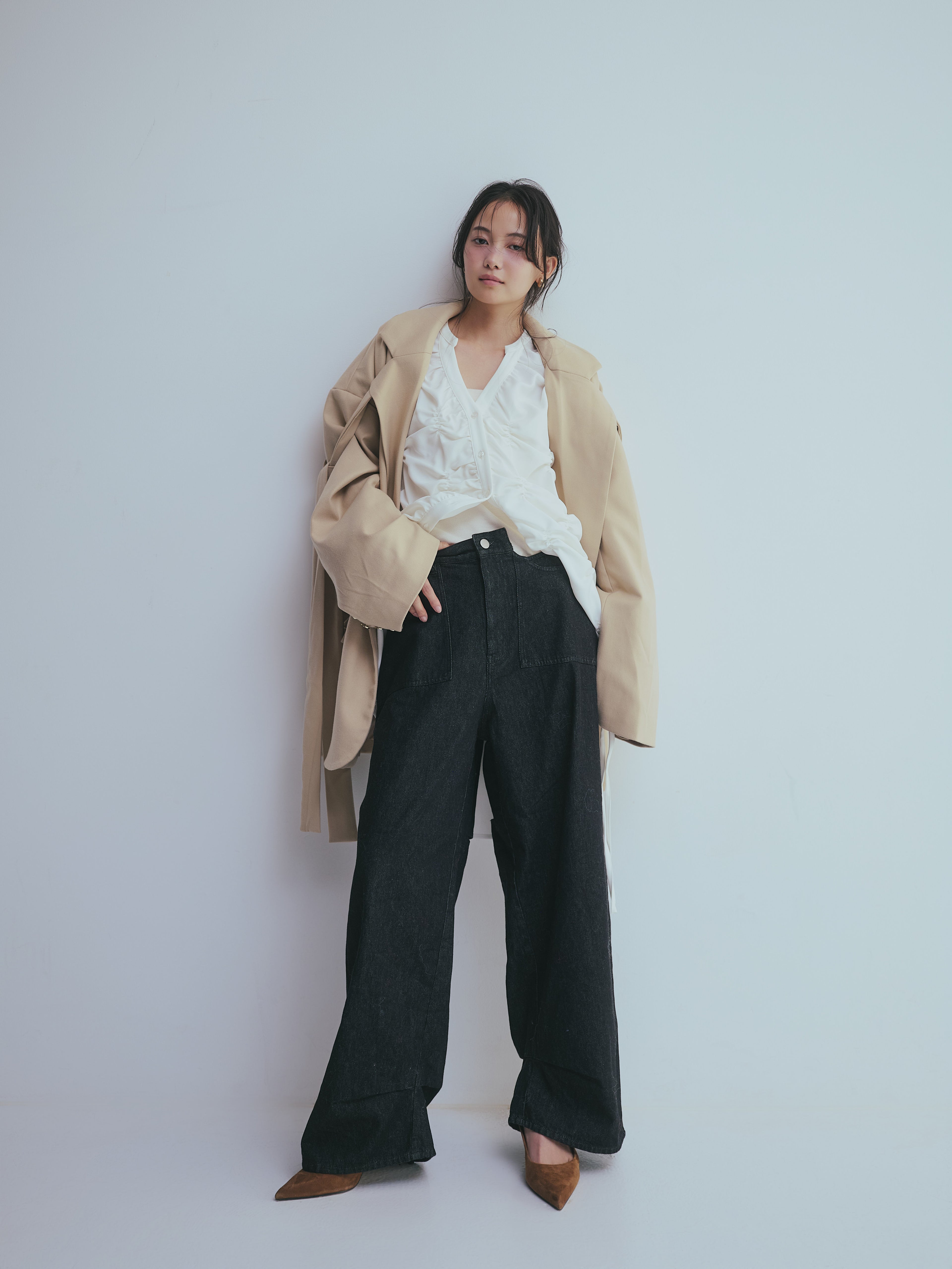 back slit curve denim pants