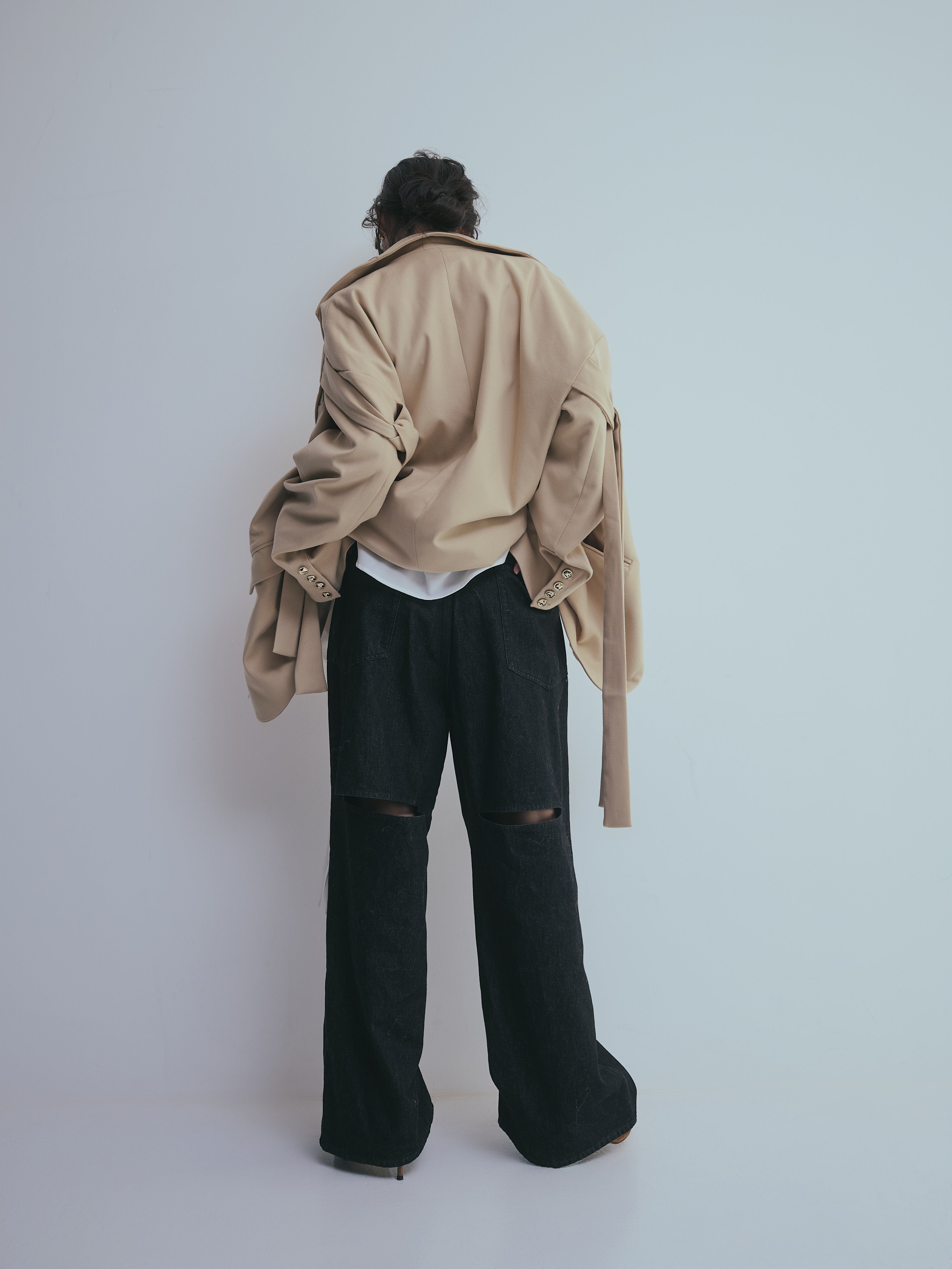 back slit curve denim pants