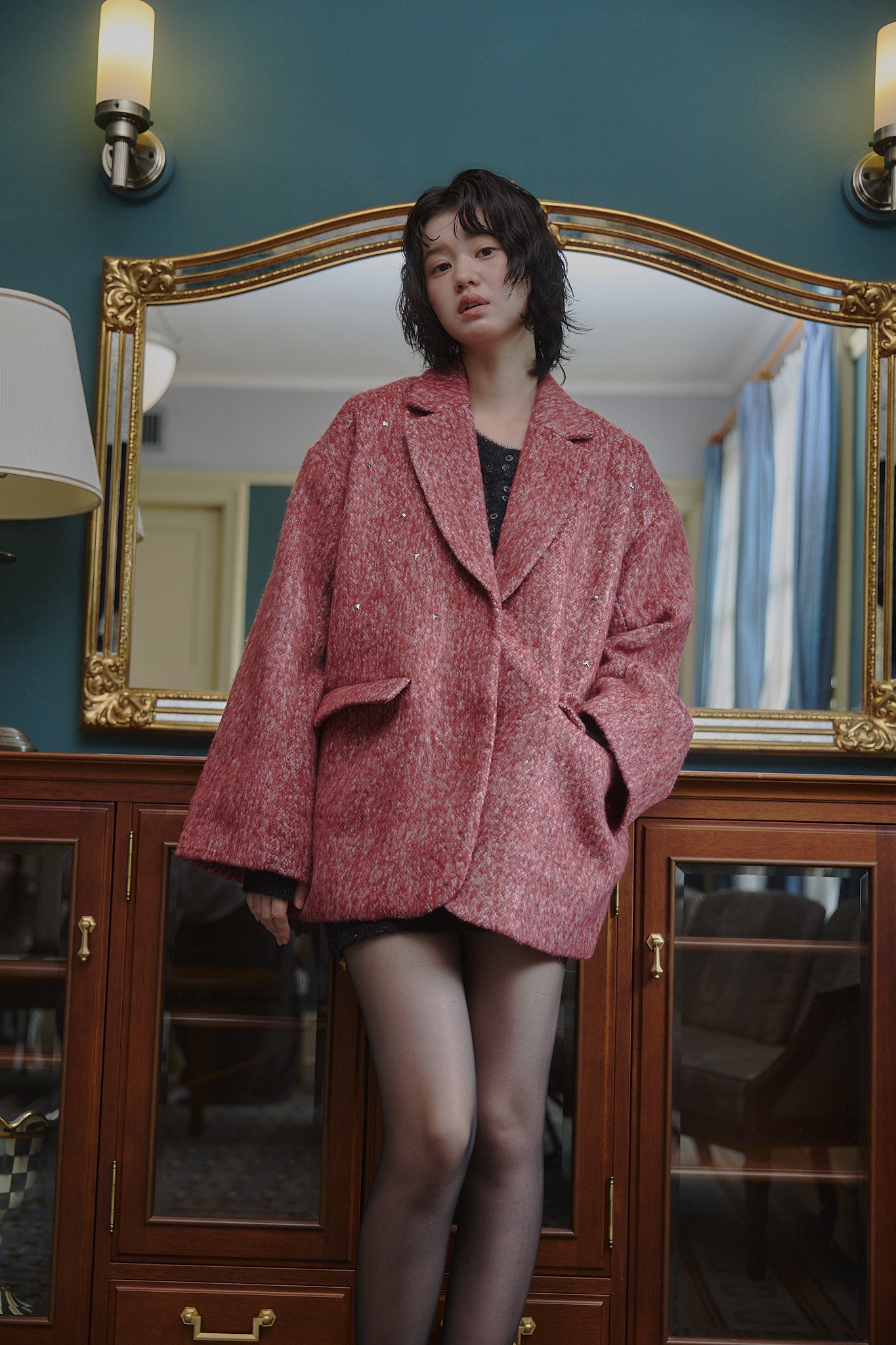 shaggy studs coat jacket