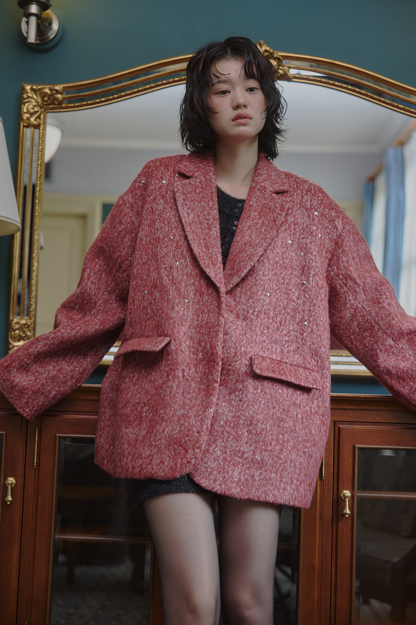 shaggy studs coat jacket