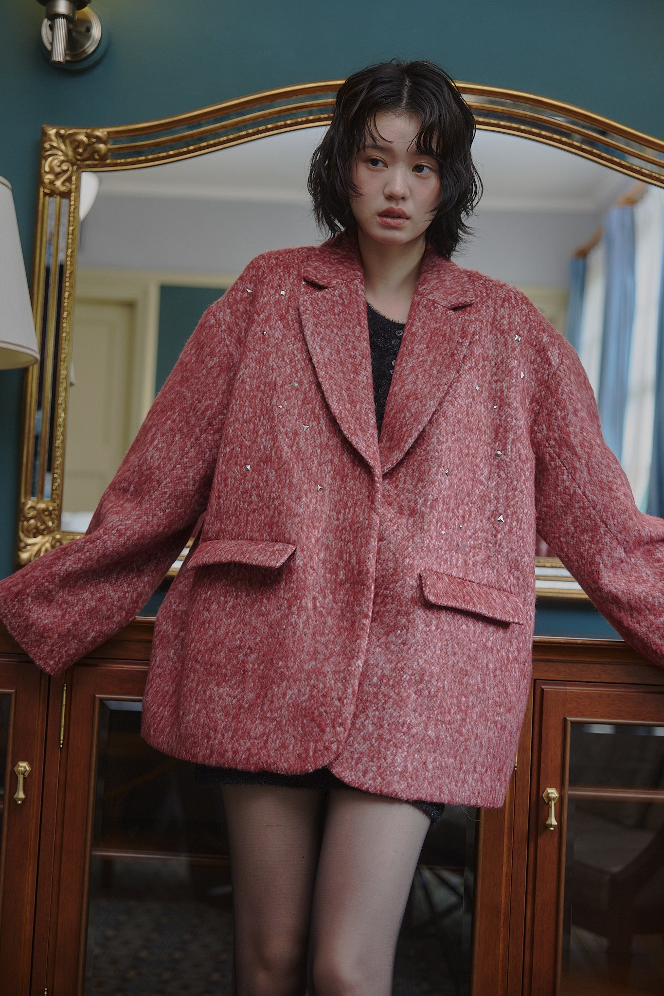 shaggy studs coat jacket