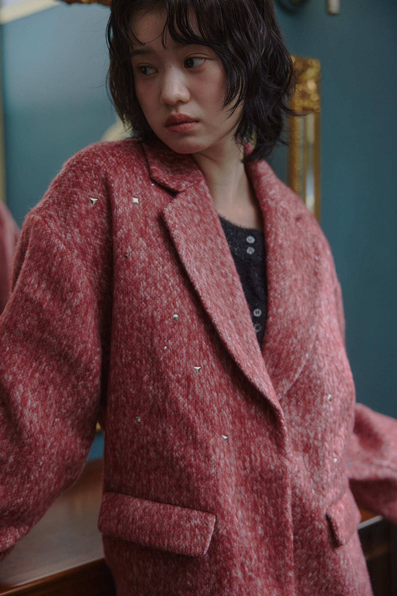 shaggy studs coat jacket