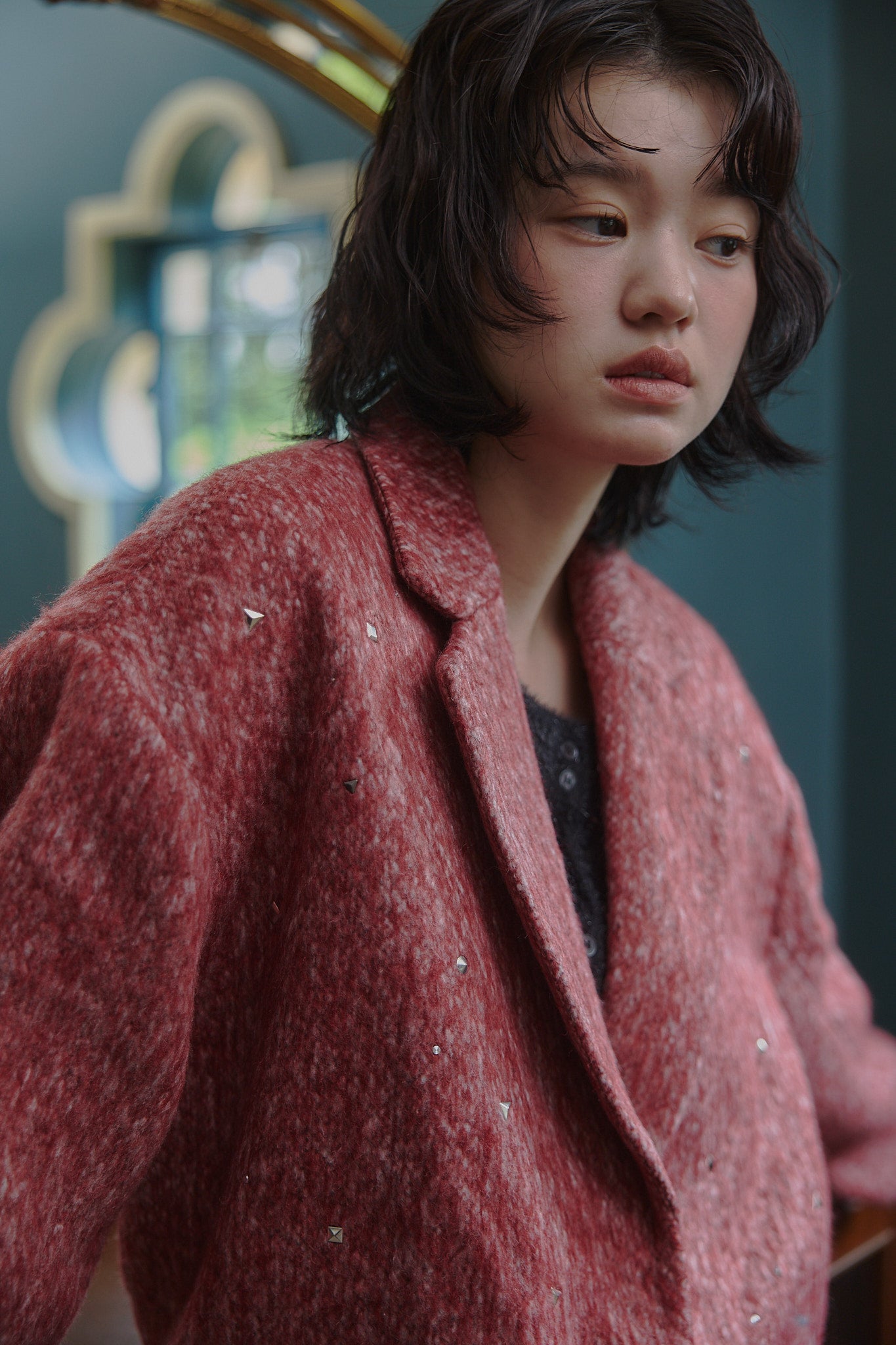 shaggy studs coat jacket