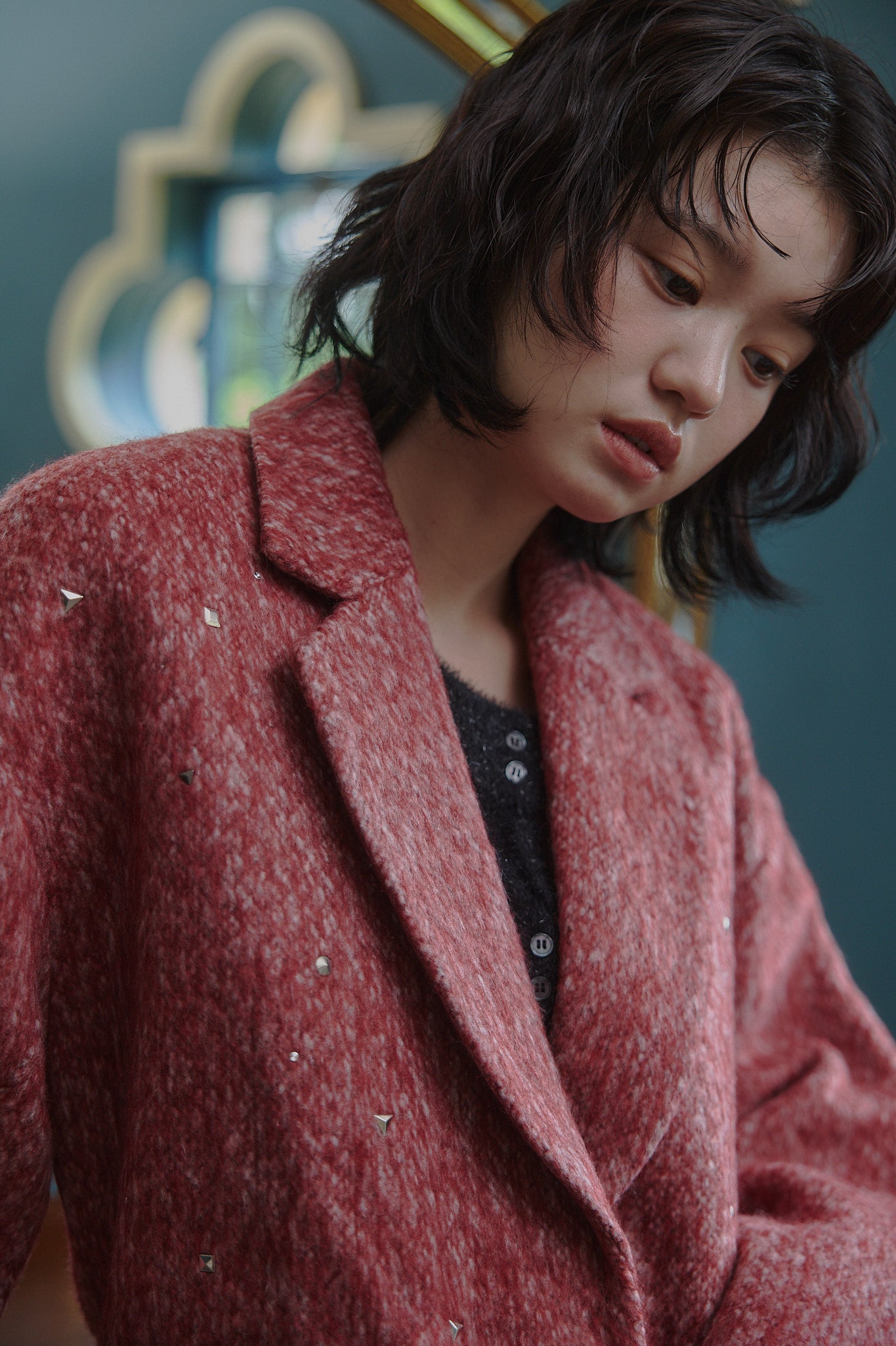 shaggy studs coat jacket