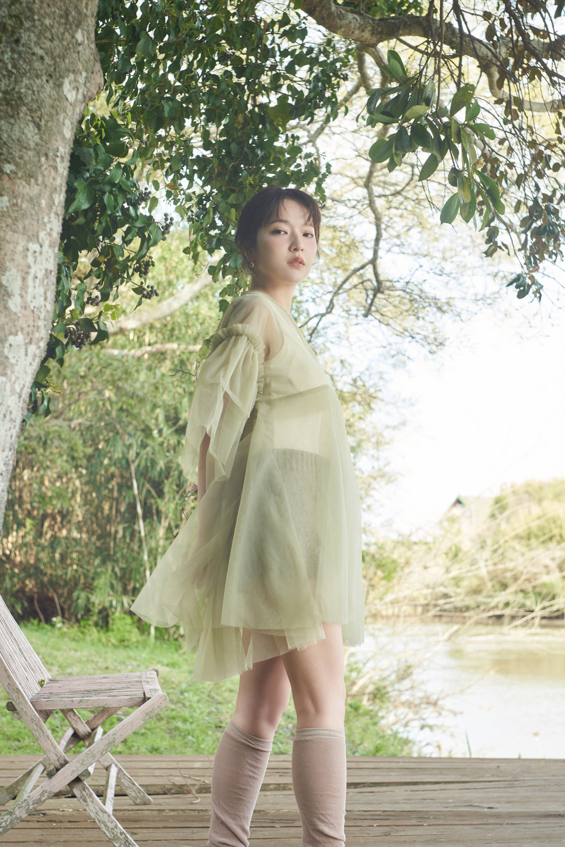 asymmetry tulle tunic