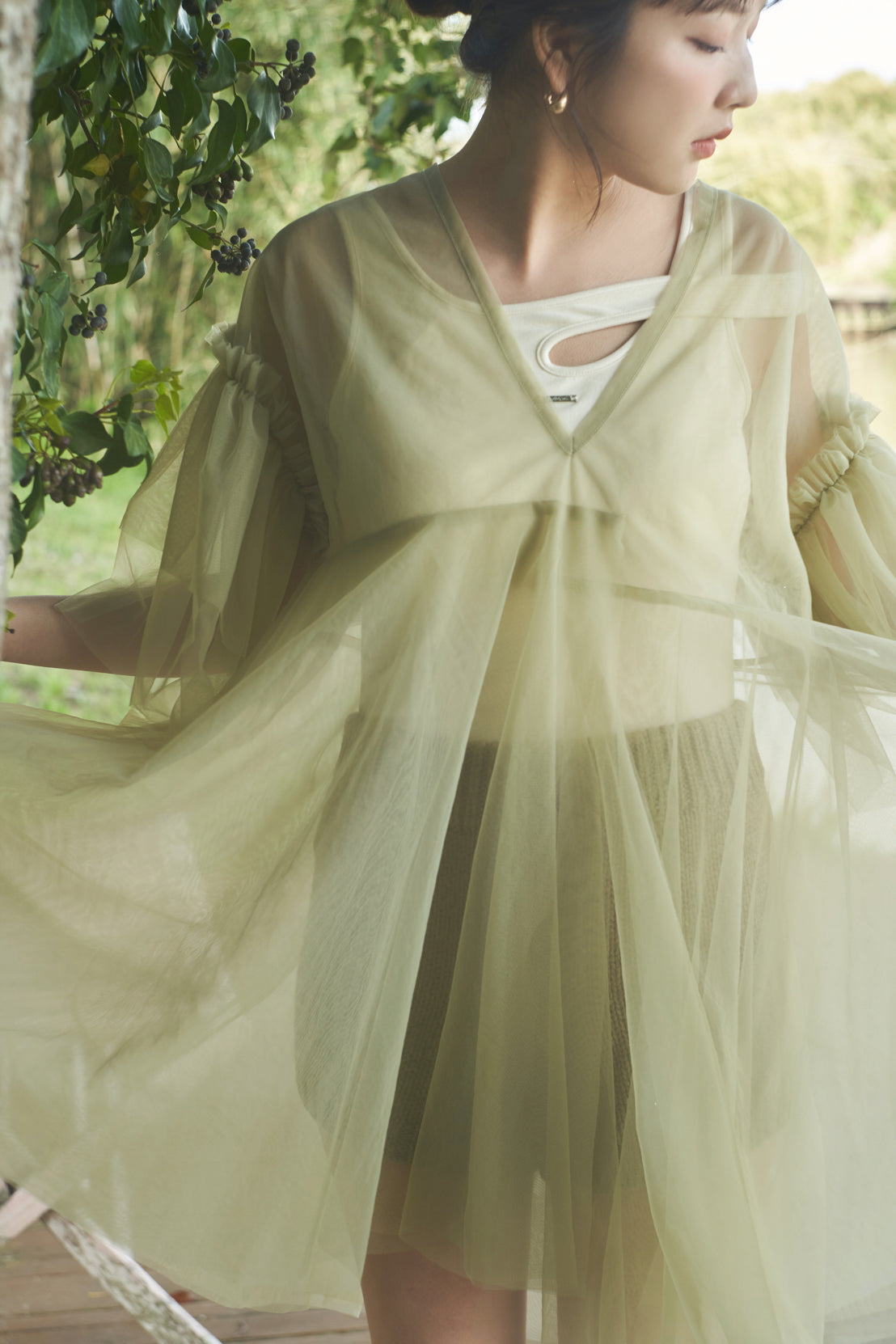 asymmetry tulle tunic