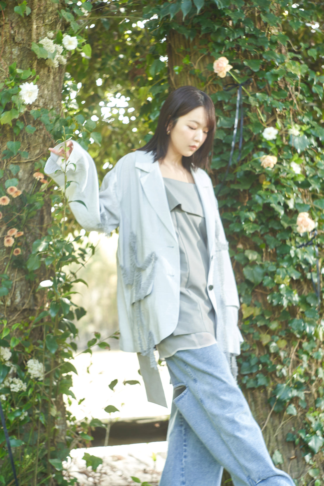 tulle pattern sheer jacket