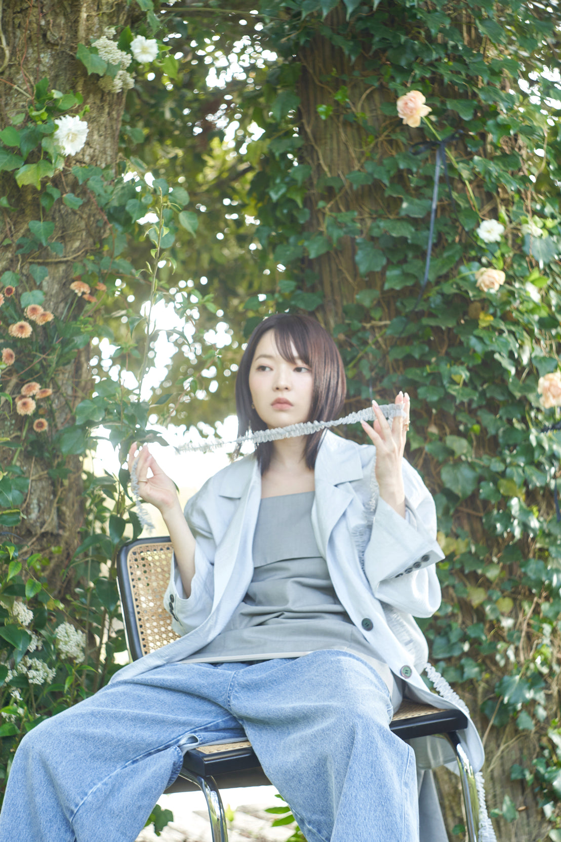 tulle pattern sheer jacket