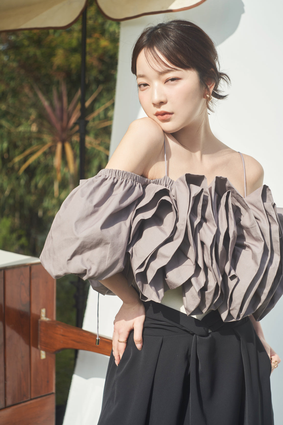 volume off shoulder blouse