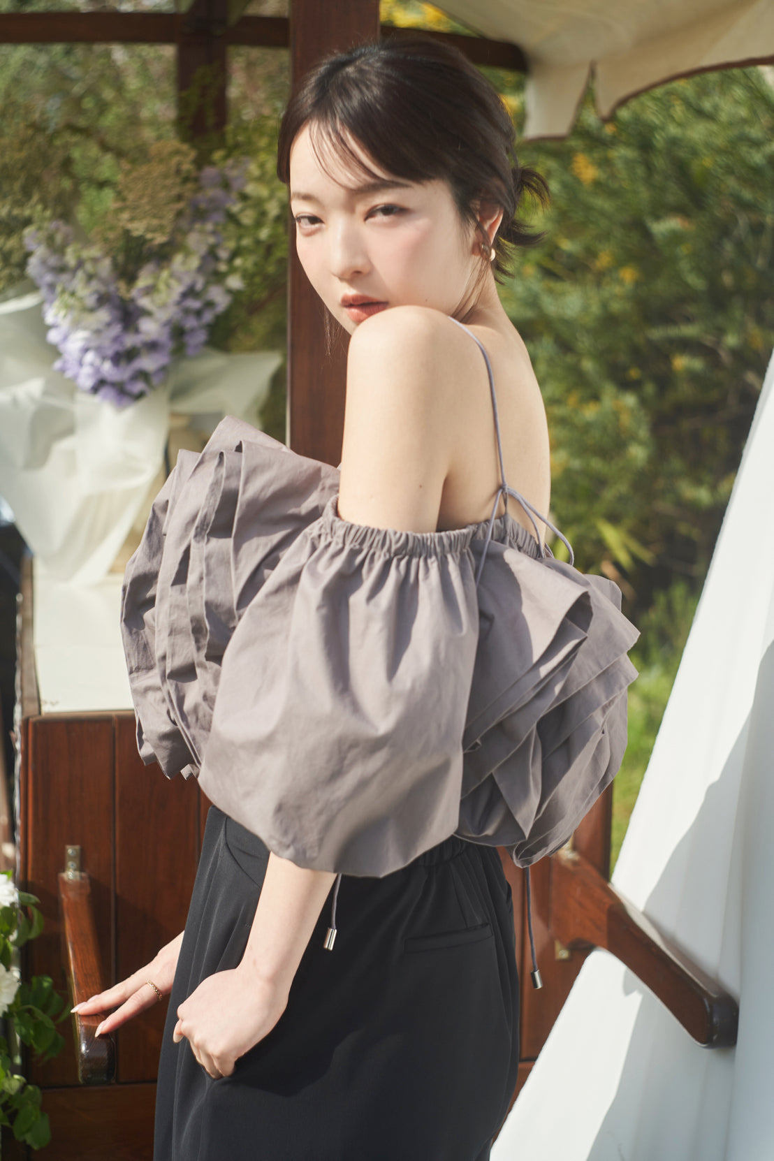 volume off shoulder blouse