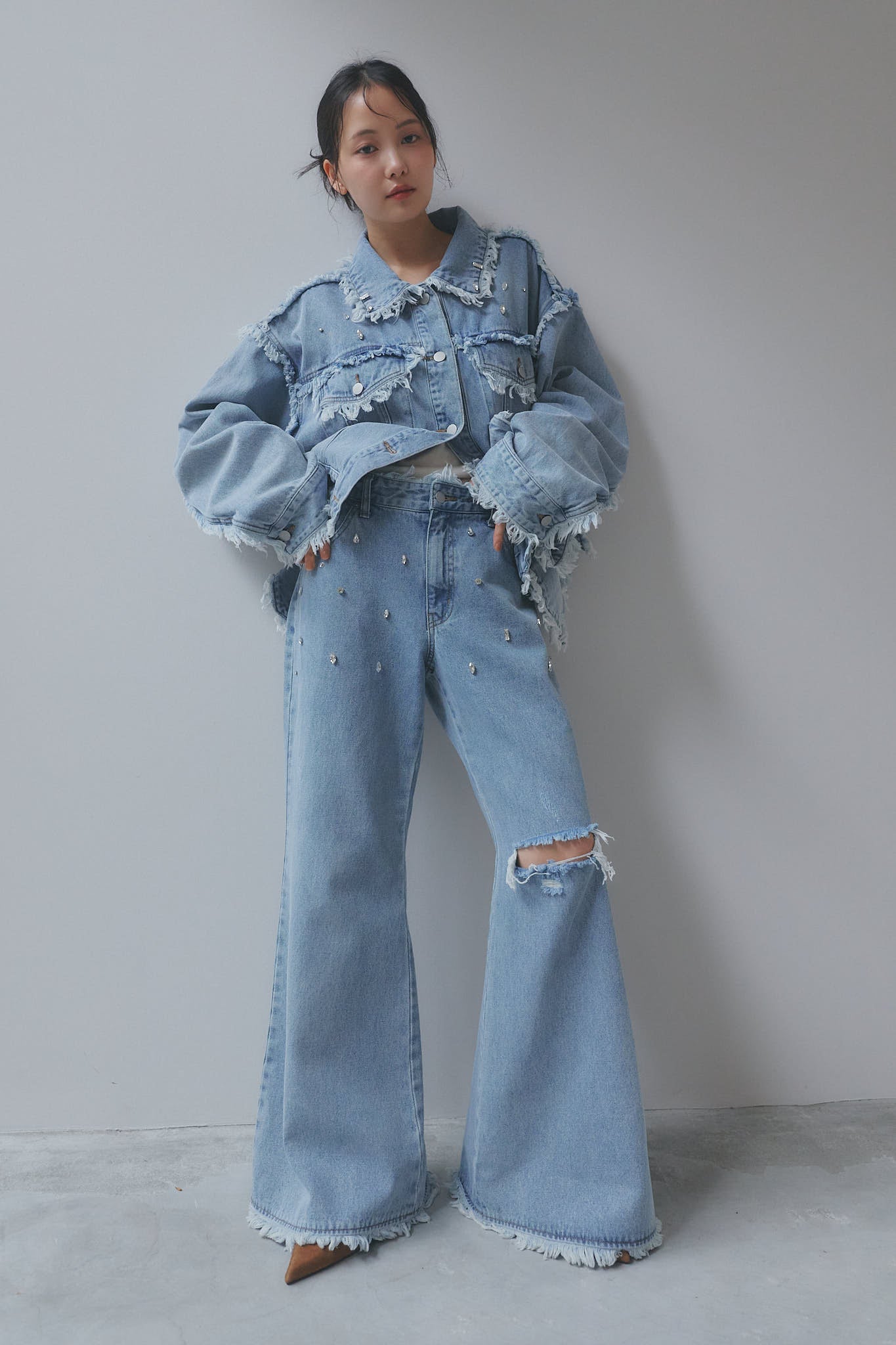 bijou fringe flare denim