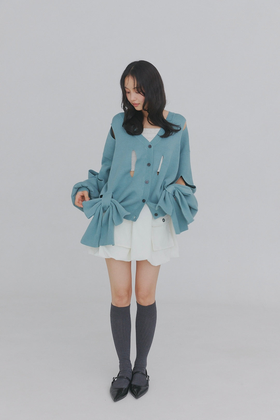 hole ribbon spring cardigan