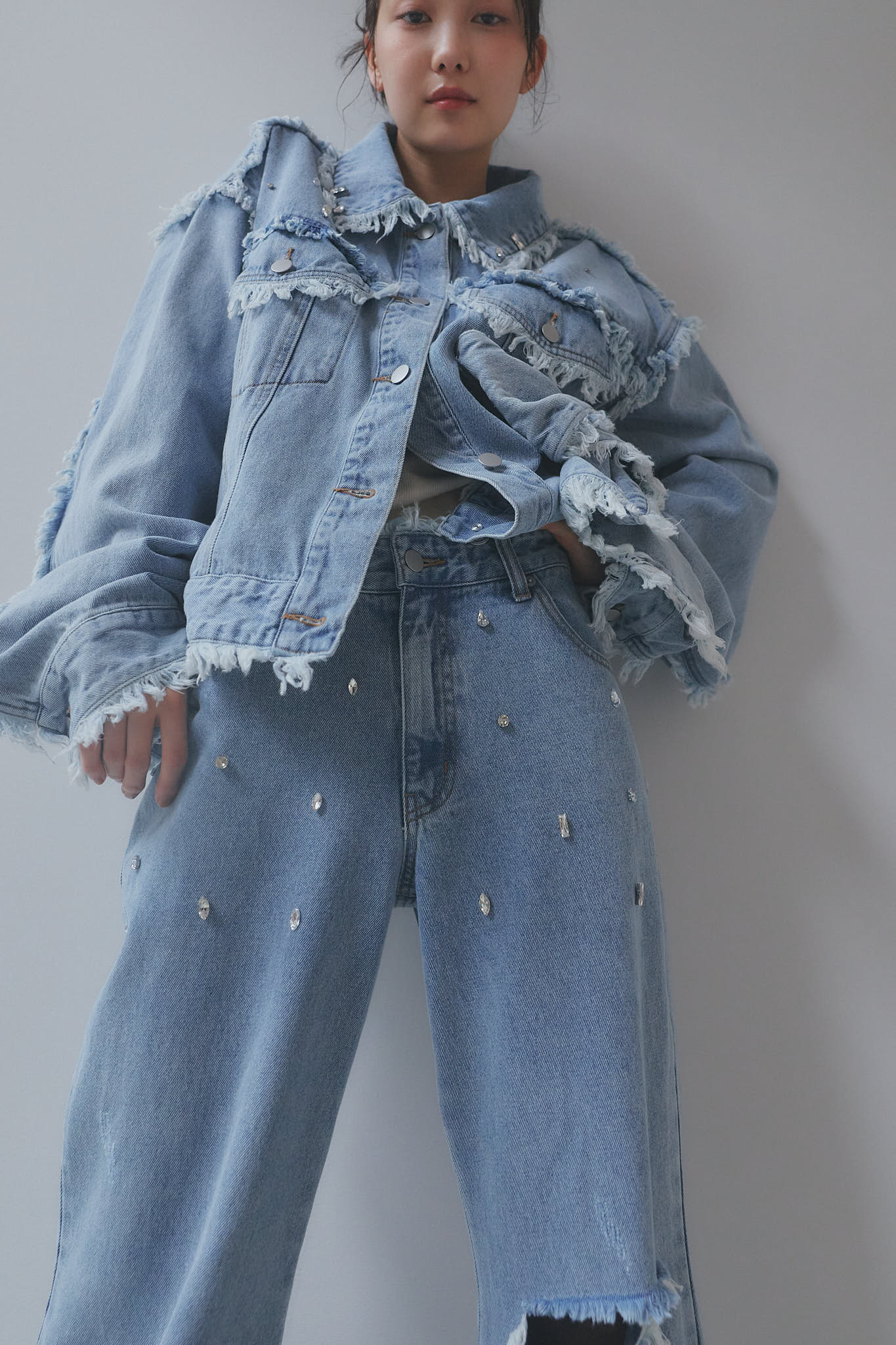 bijou fringe flare denim