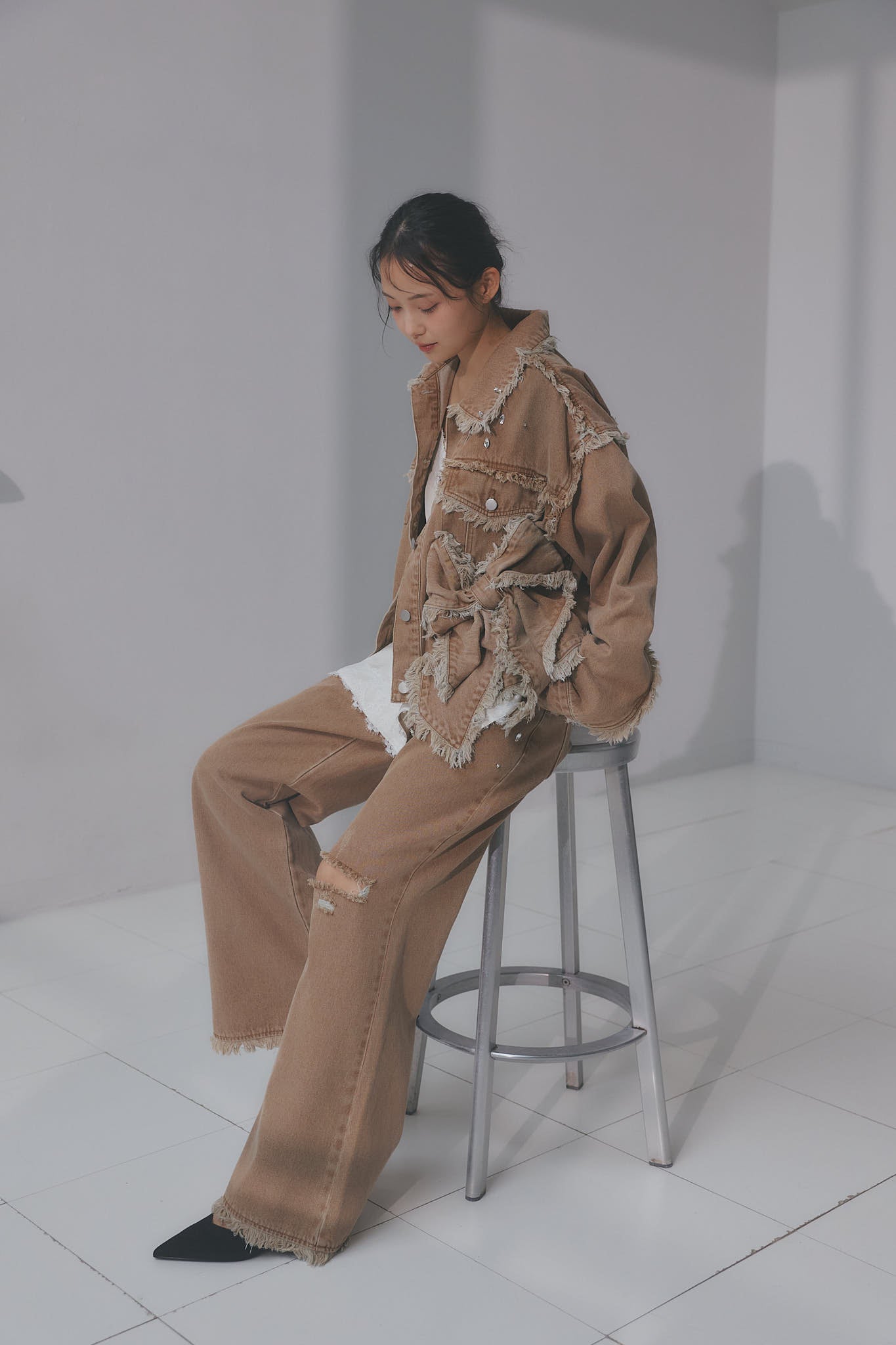 bijou fringe flare denim