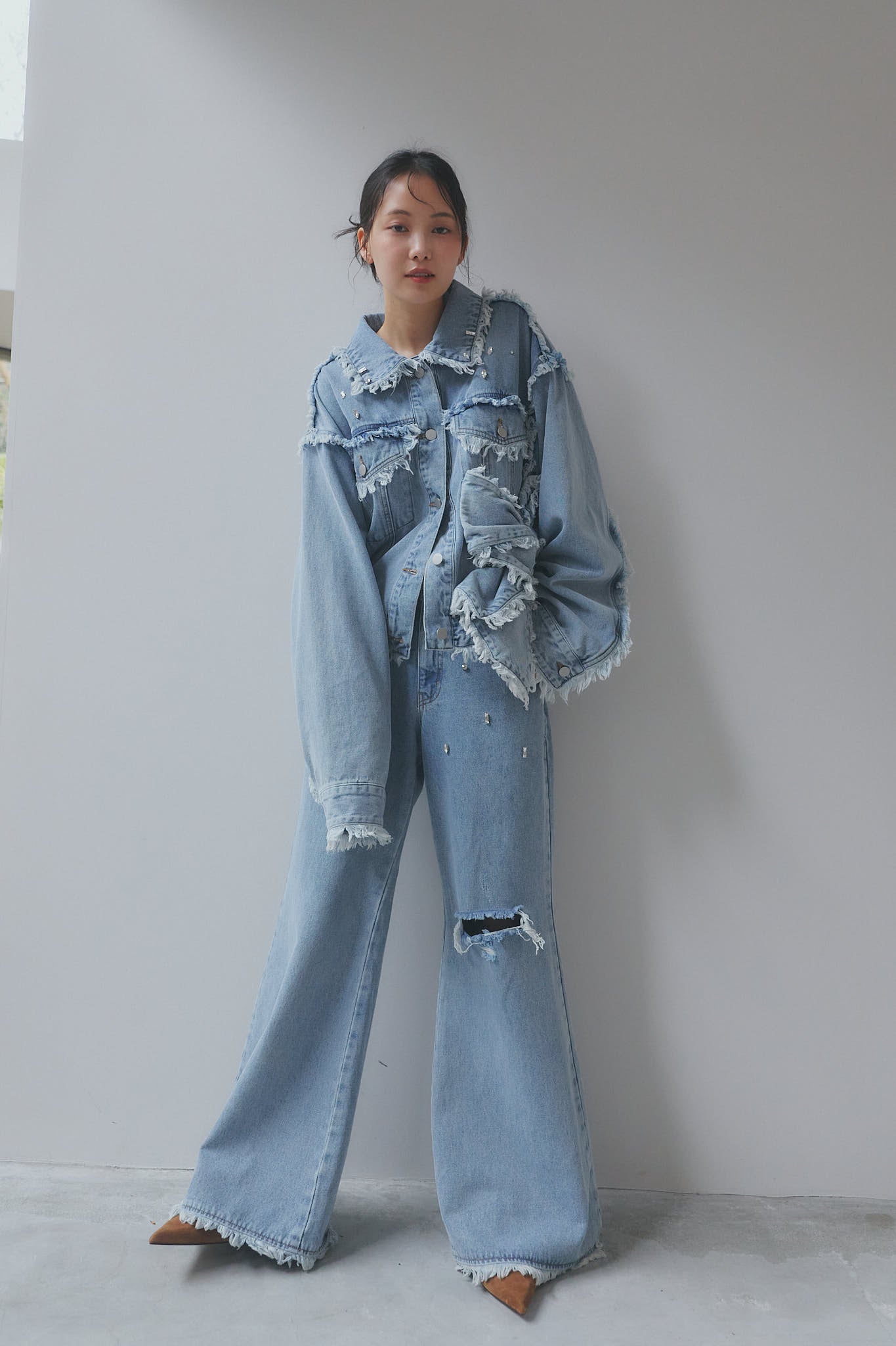 bijou fringe flare denim