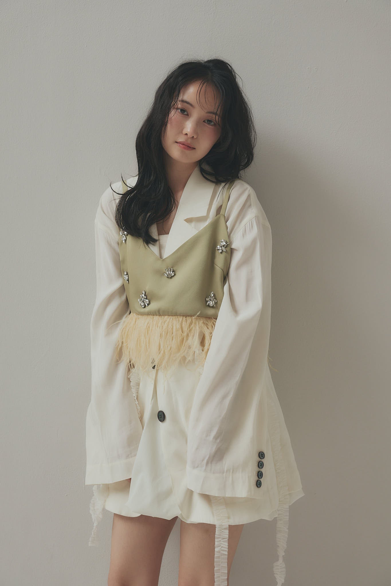 tulle pattern sheer jacket