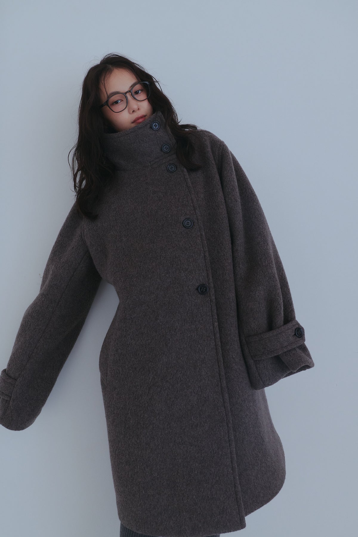 wrap collar wool coat