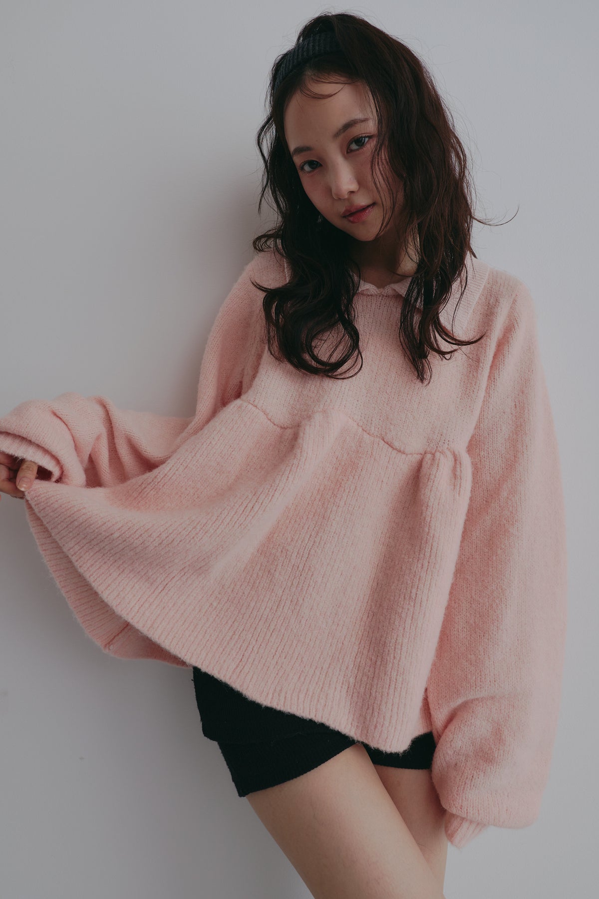 fluffy collar peplum knit