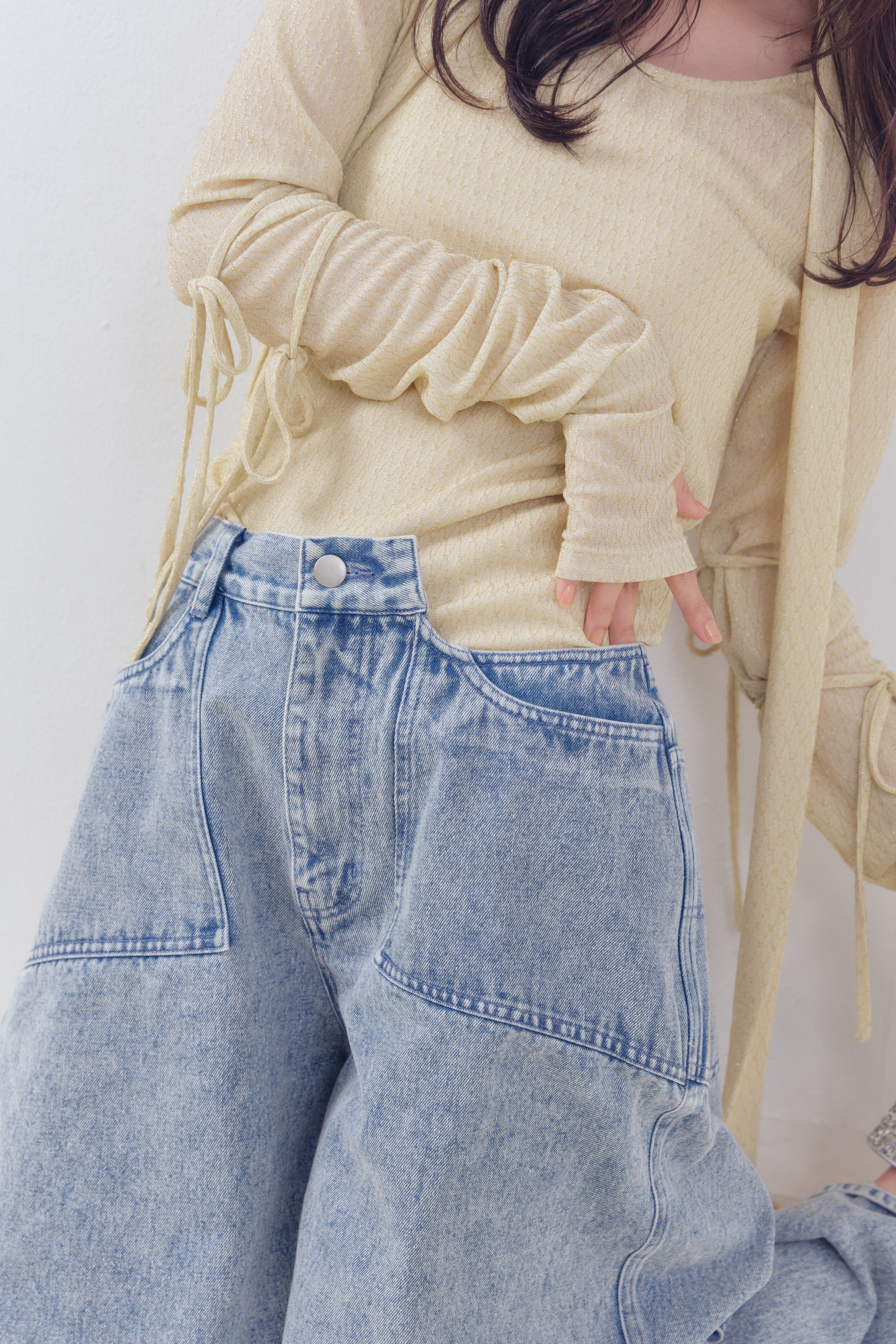 back slit curve denim pants