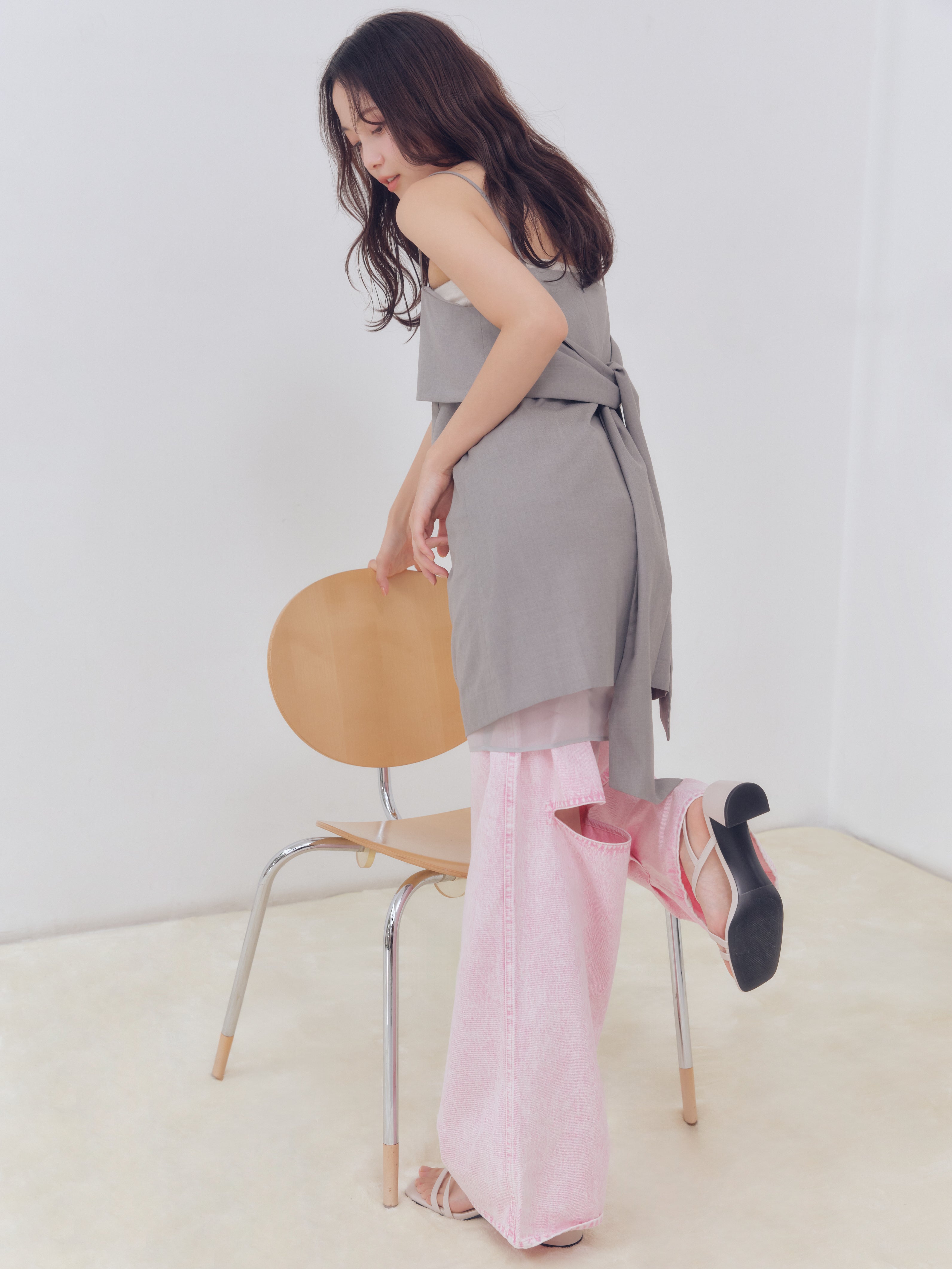 back slit curve denim pants