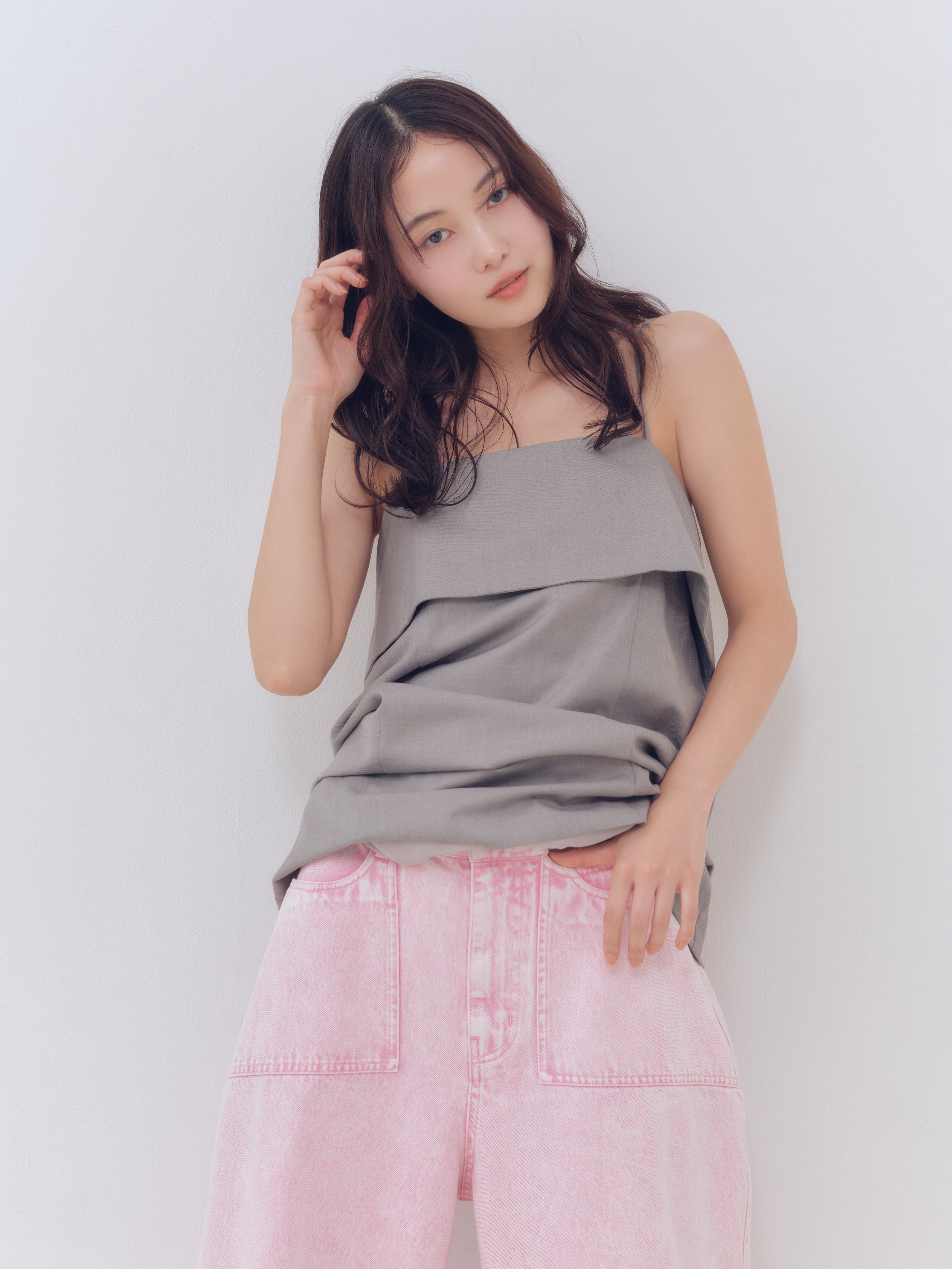 back slit curve denim pants