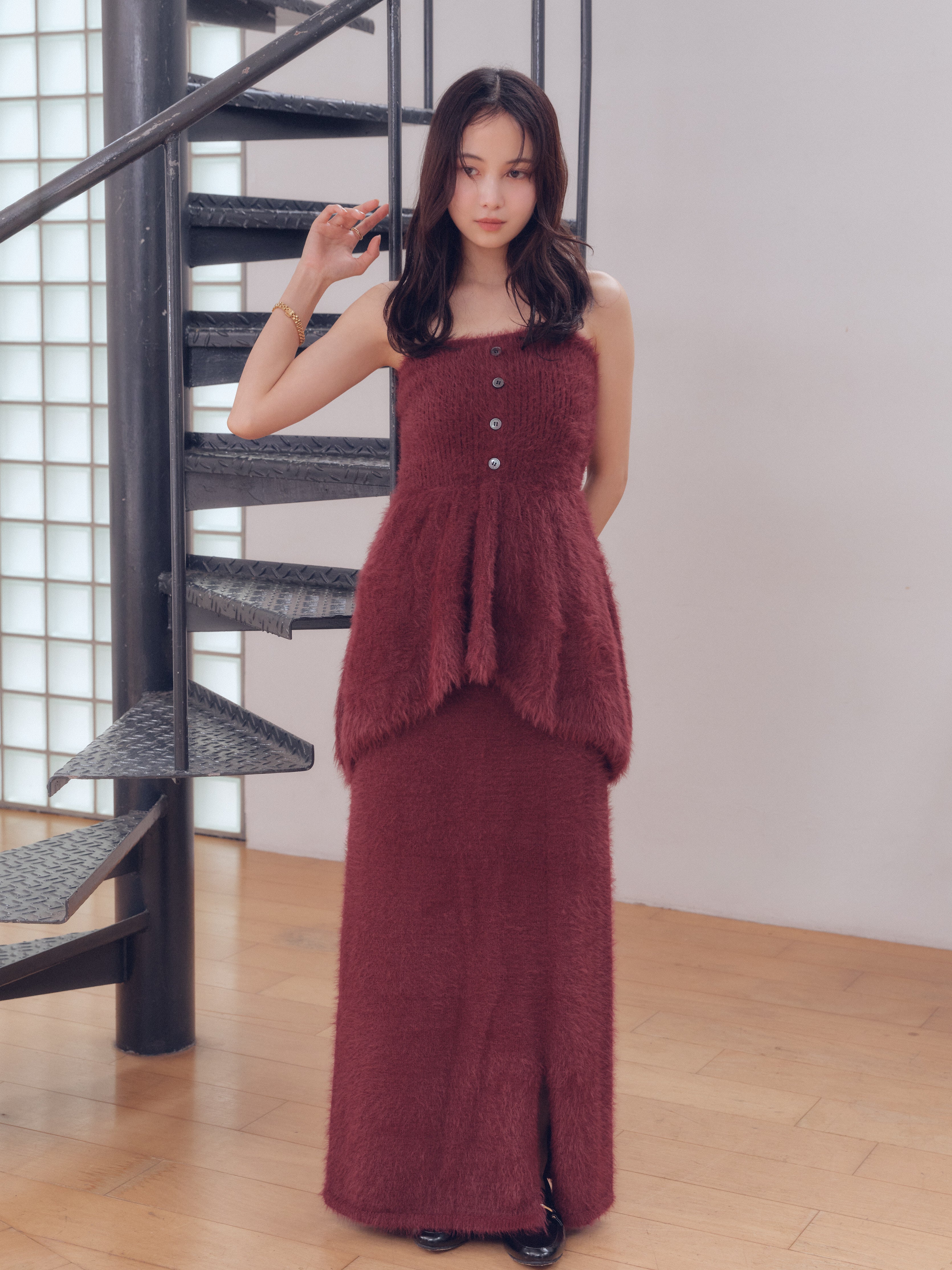 i line shaggy knit skirt