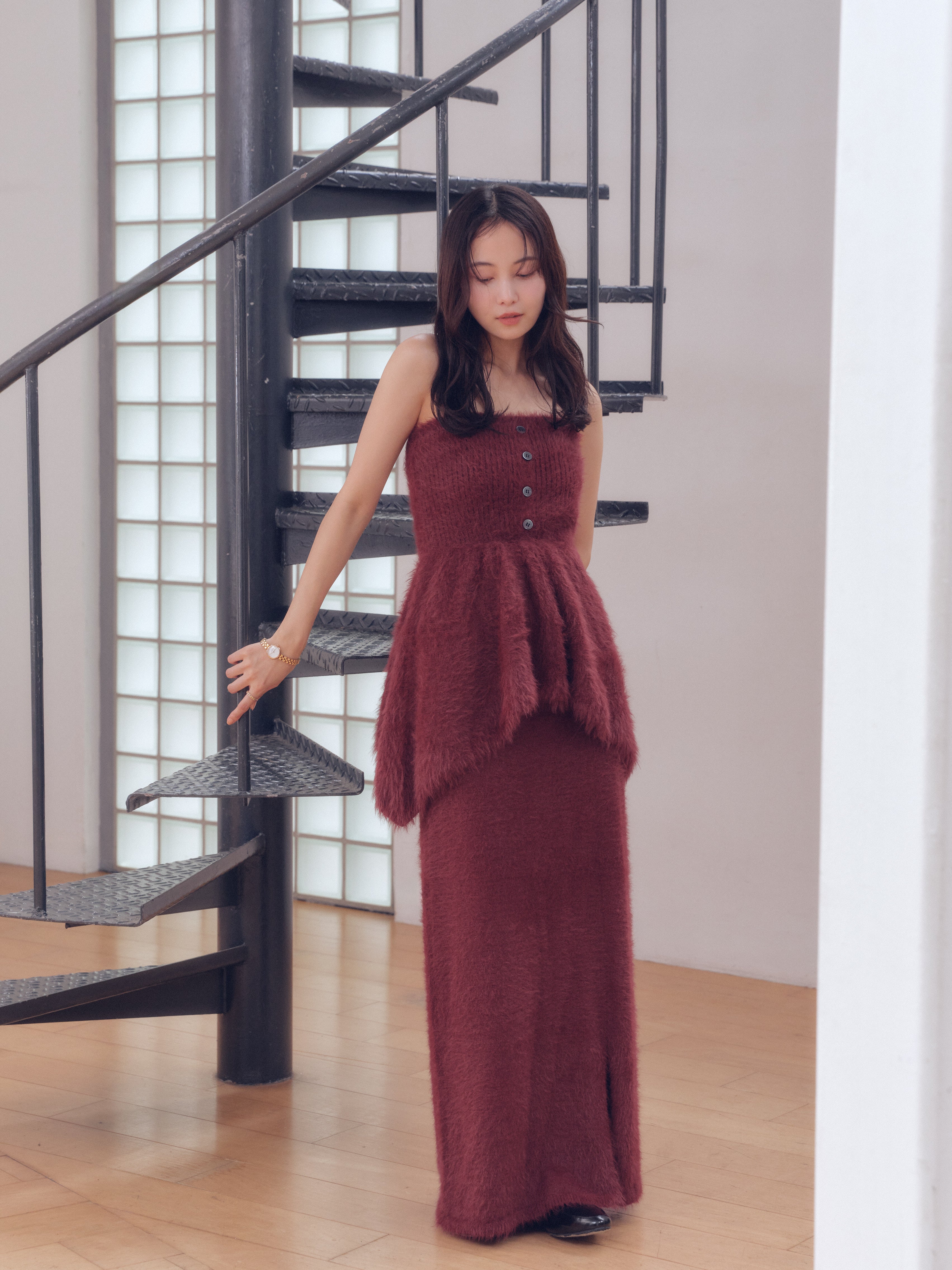 i line shaggy knit skirt