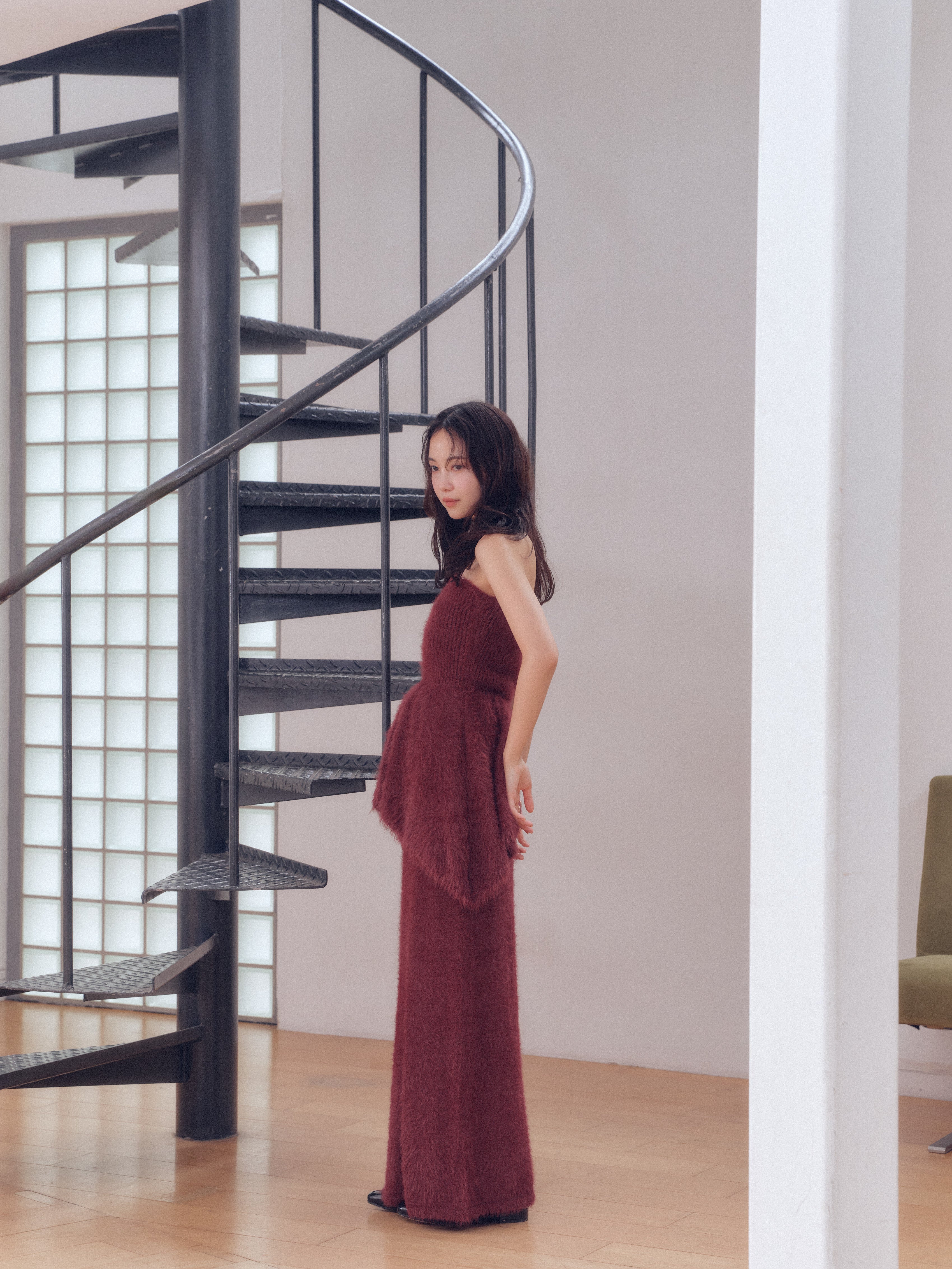 i line shaggy knit skirt