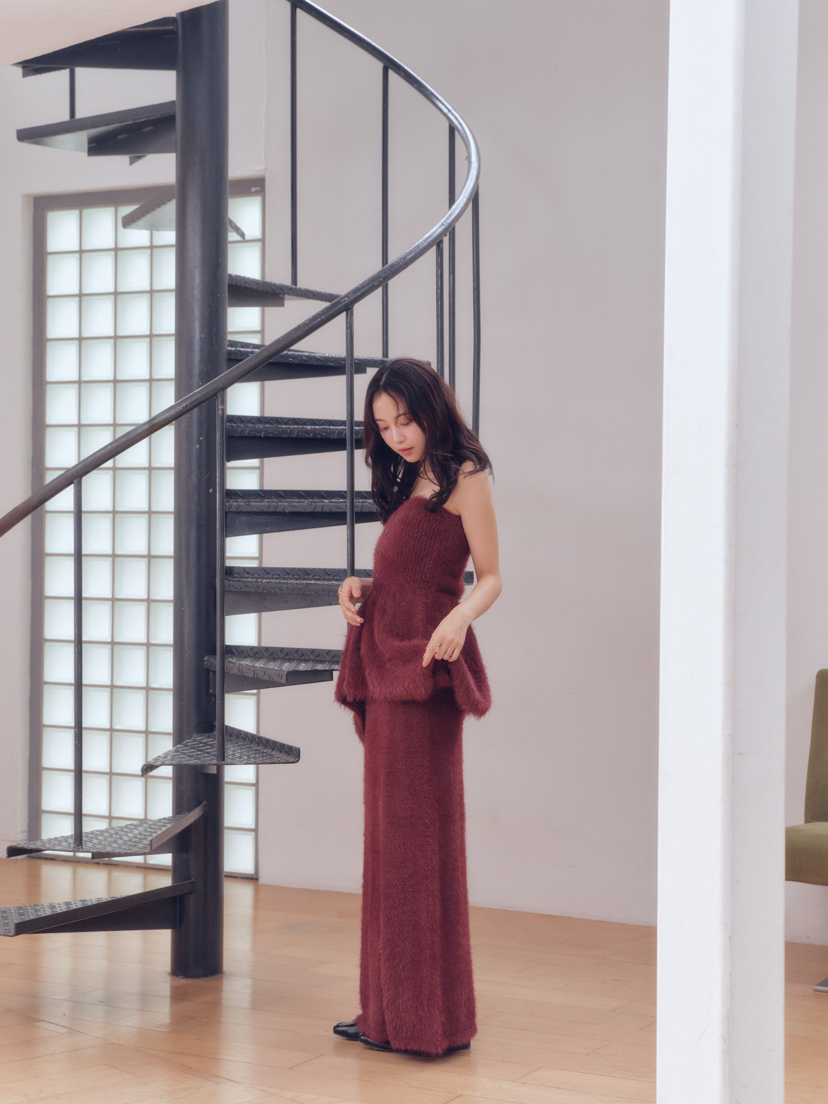 i line shaggy knit skirt