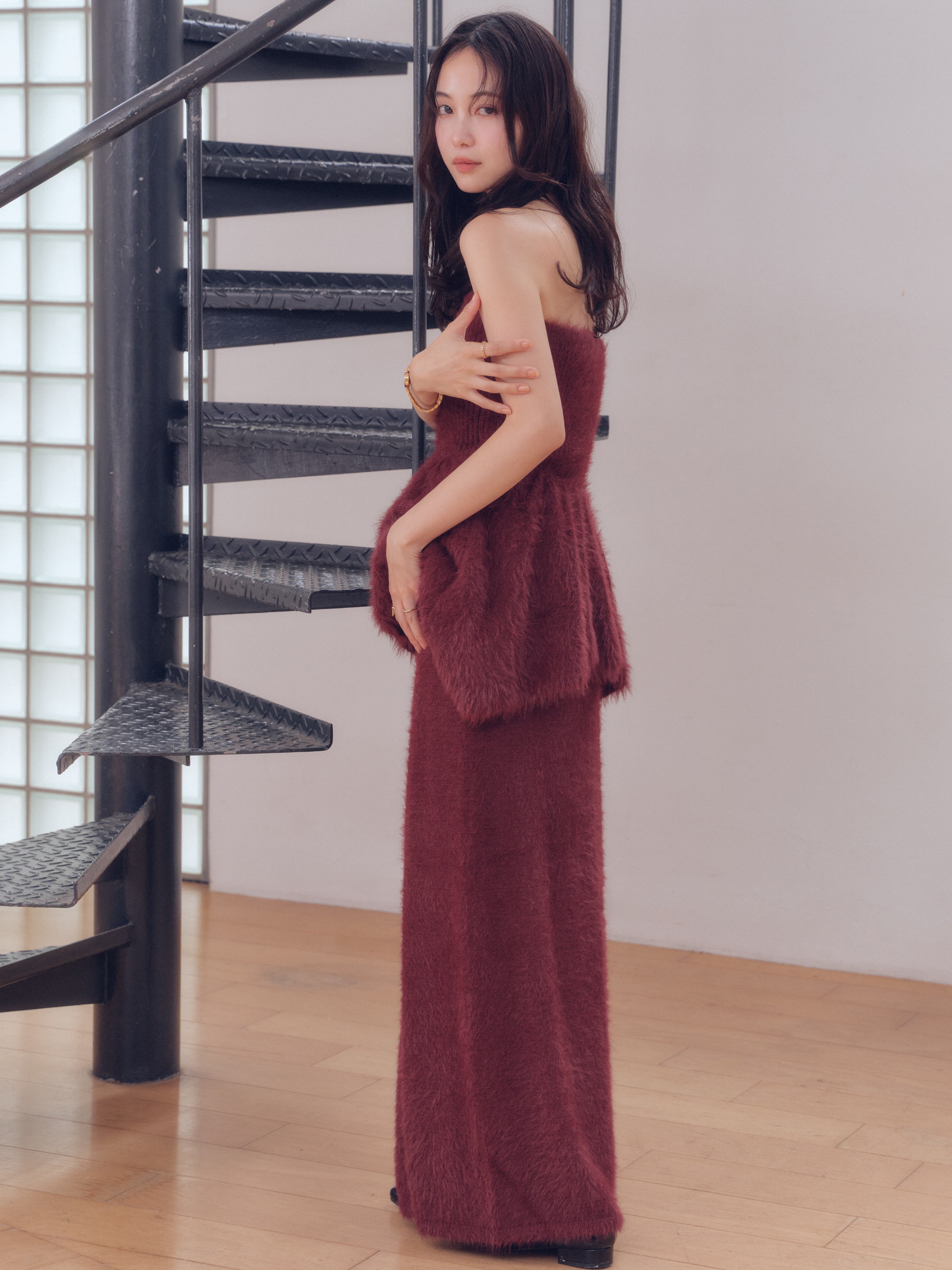 i line shaggy knit skirt