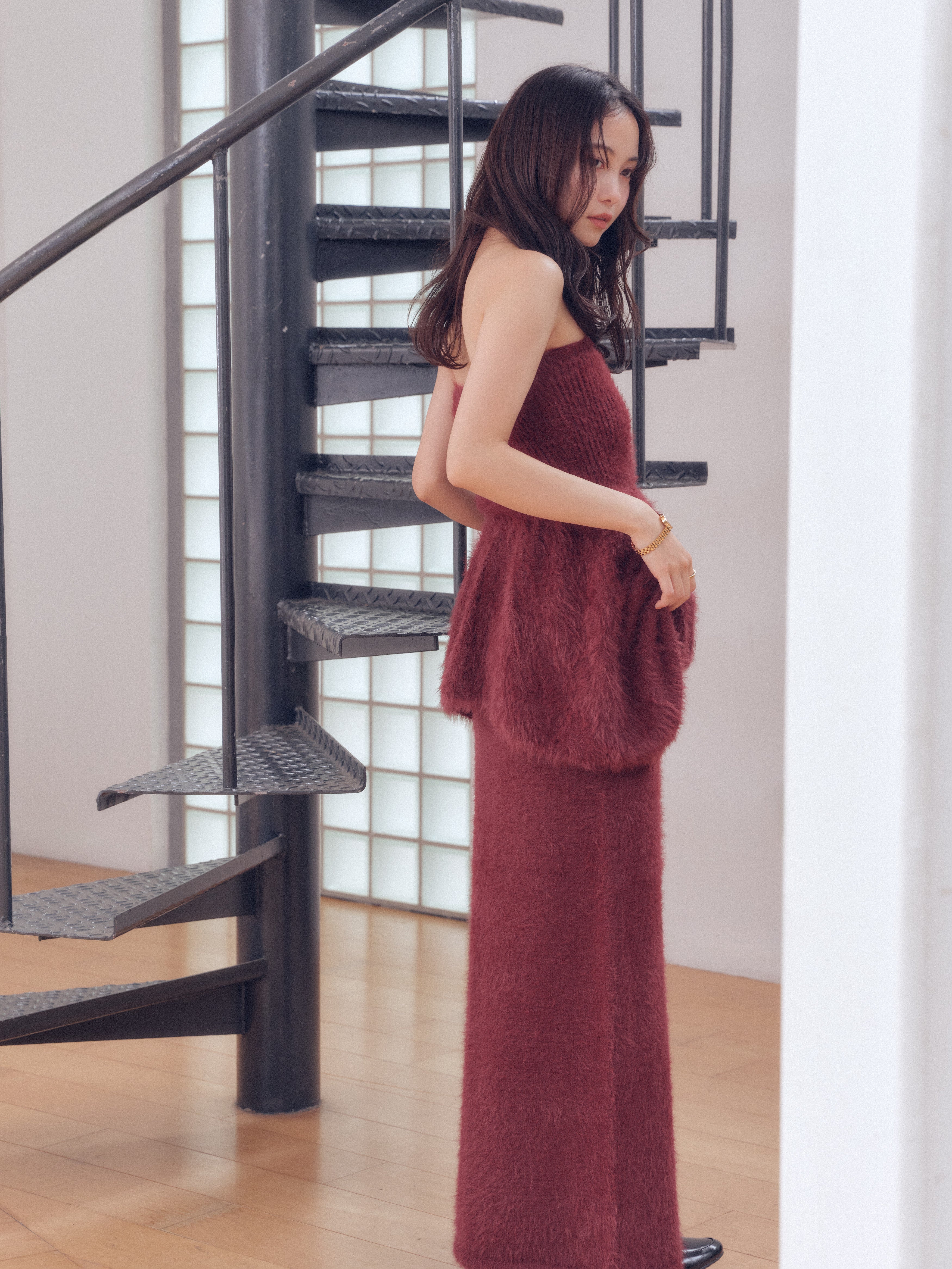 i line shaggy knit skirt