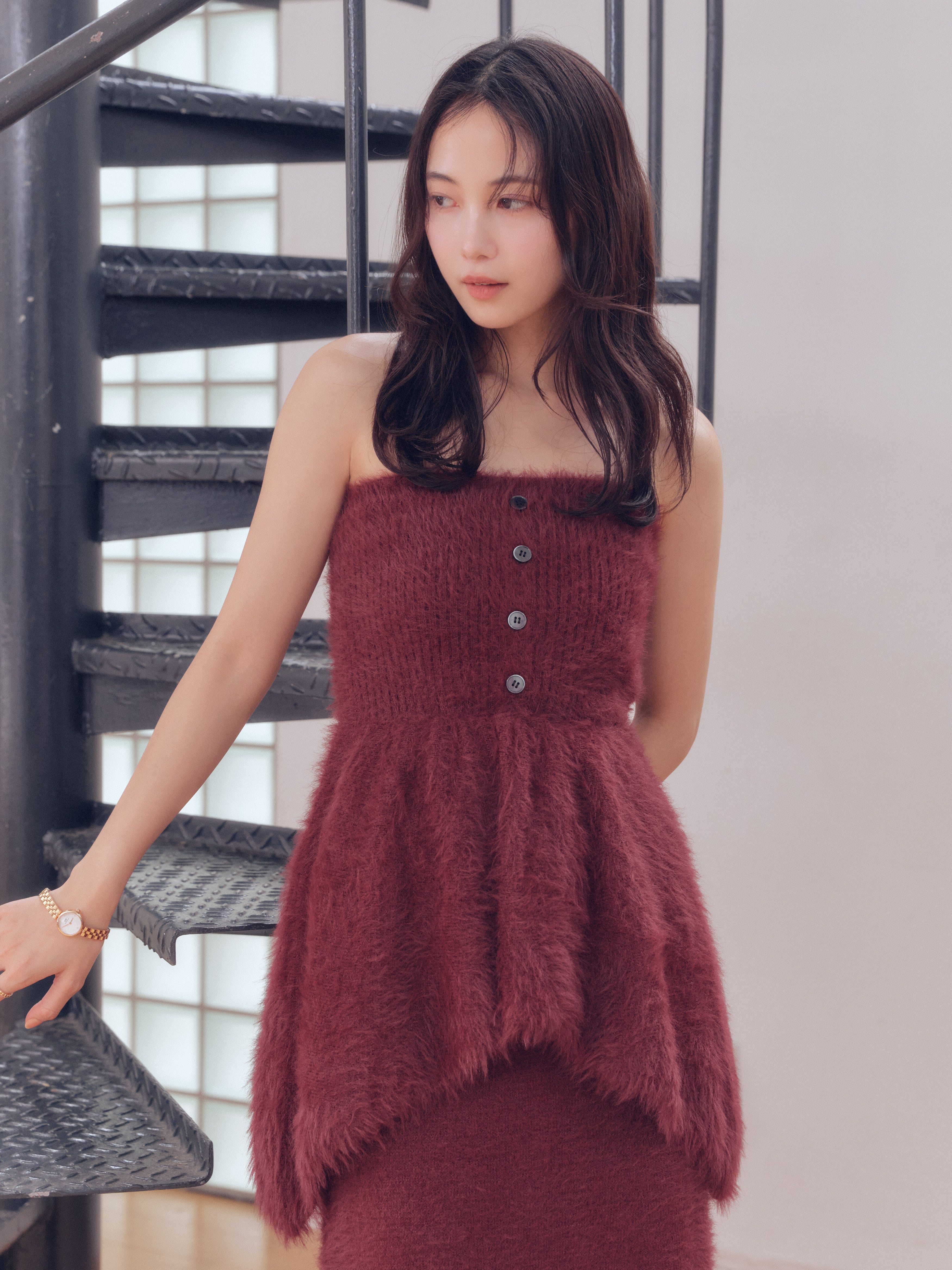 peplum shaggy knit bustier