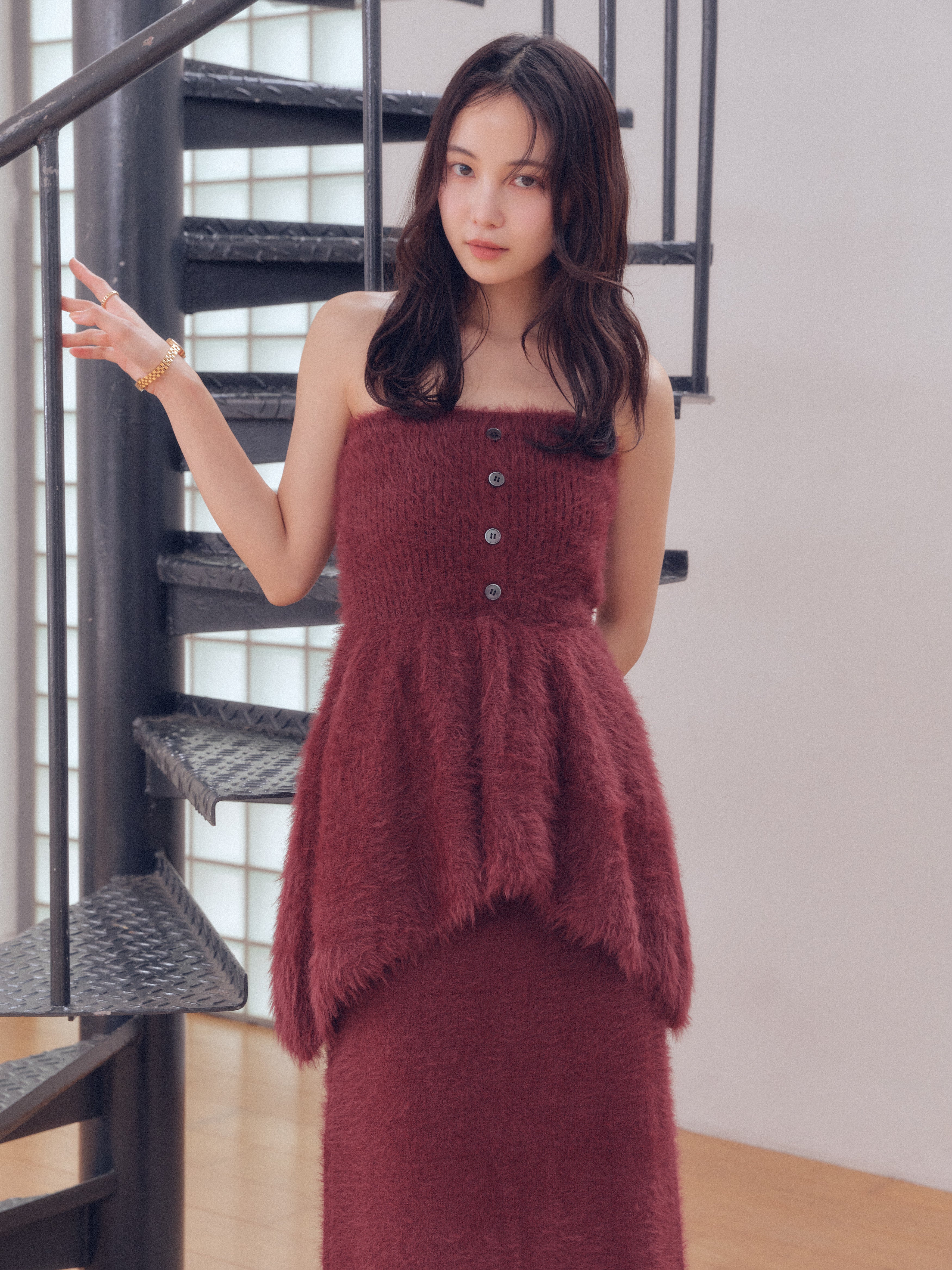 peplum shaggy knit bustier